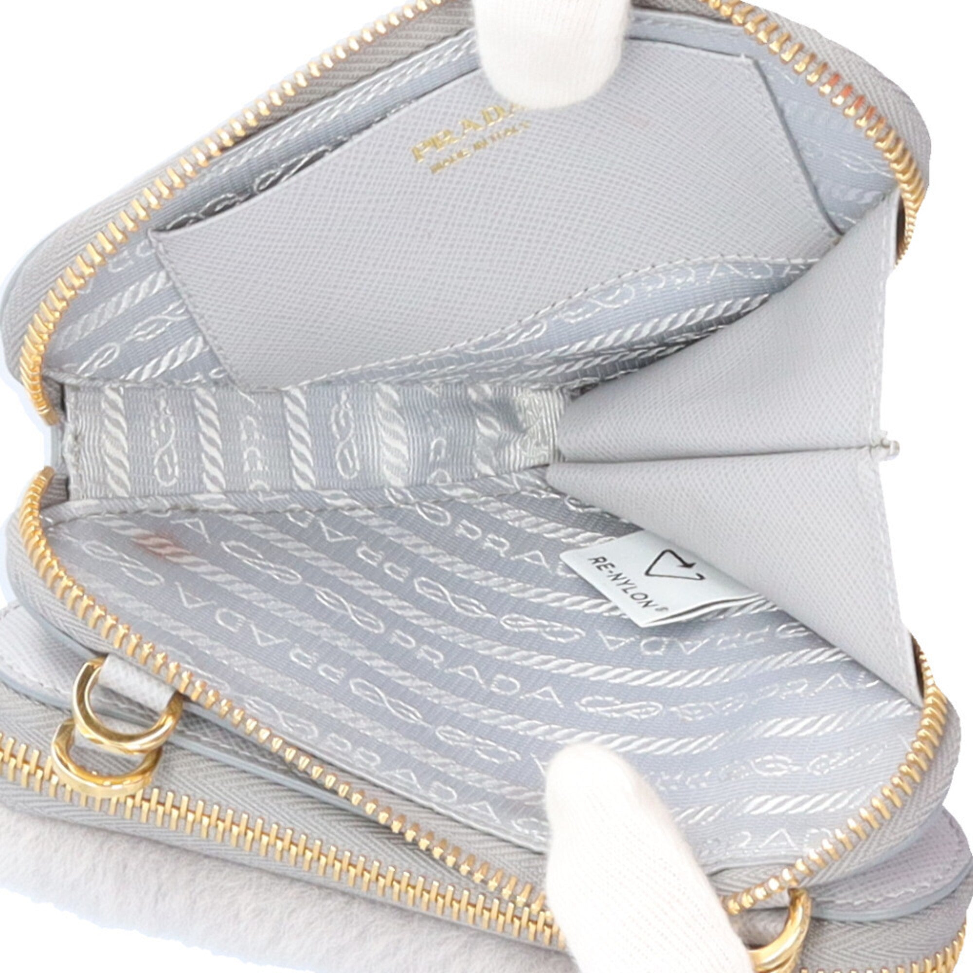 Prada Saffiano Gray Leather Shoulder Bag (Pre-Owned)