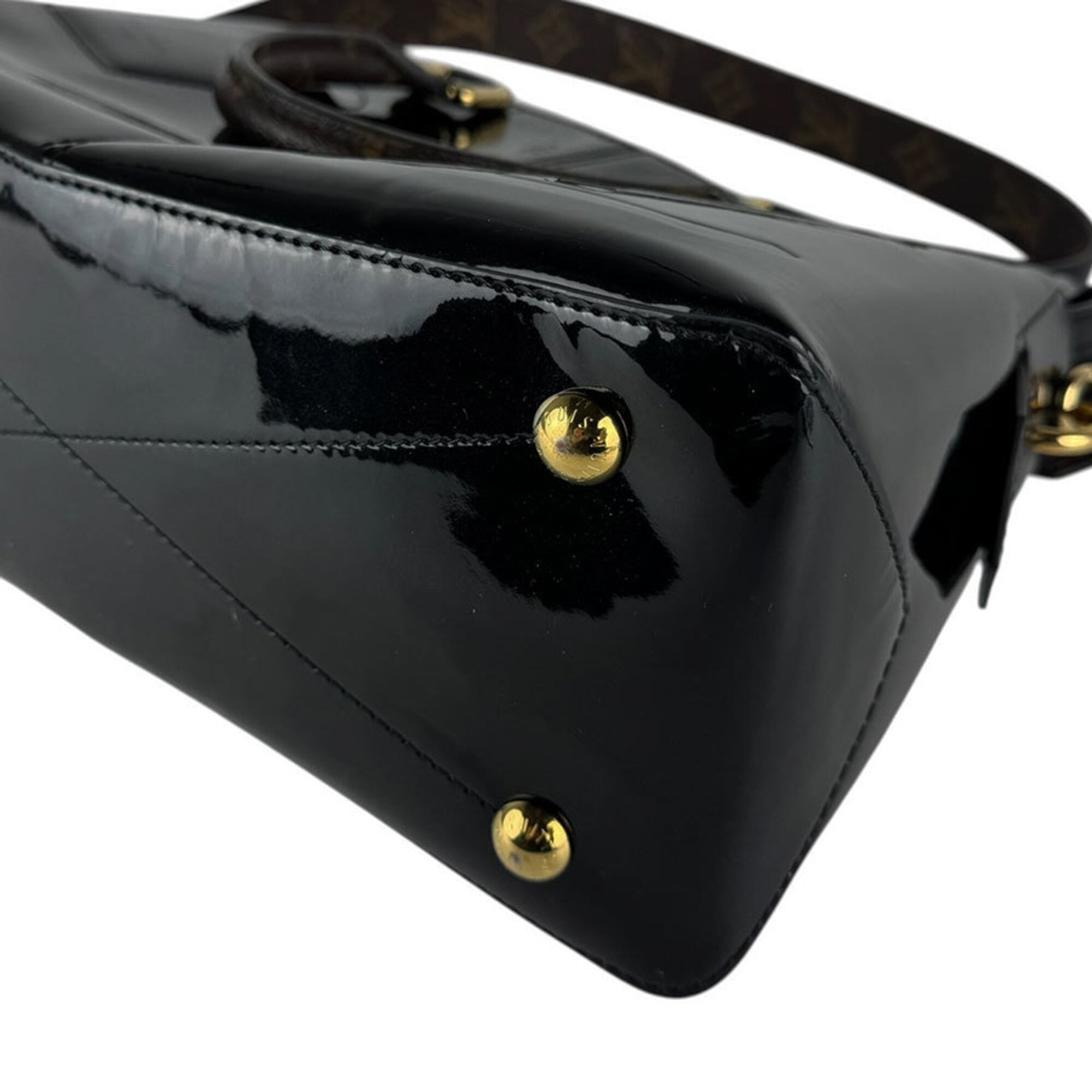 Louis Vuitton Black Brown Monogram Patent Leather Monogram Handbag Shoulder Bag (Pre-Owned)