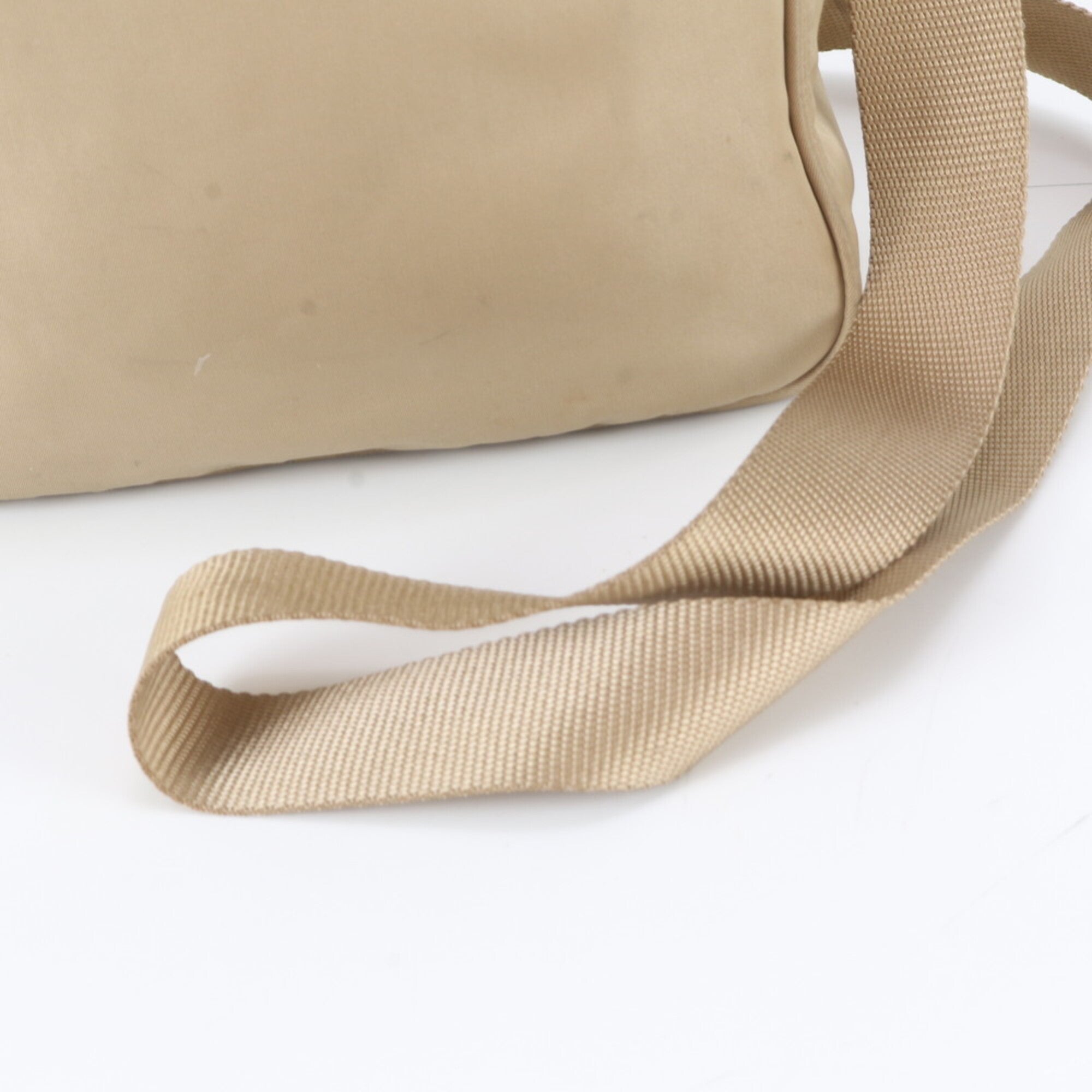 Prada Beige Leather Nylon Handbag Shoulder Bag Tote Bag (Pre-Owned)