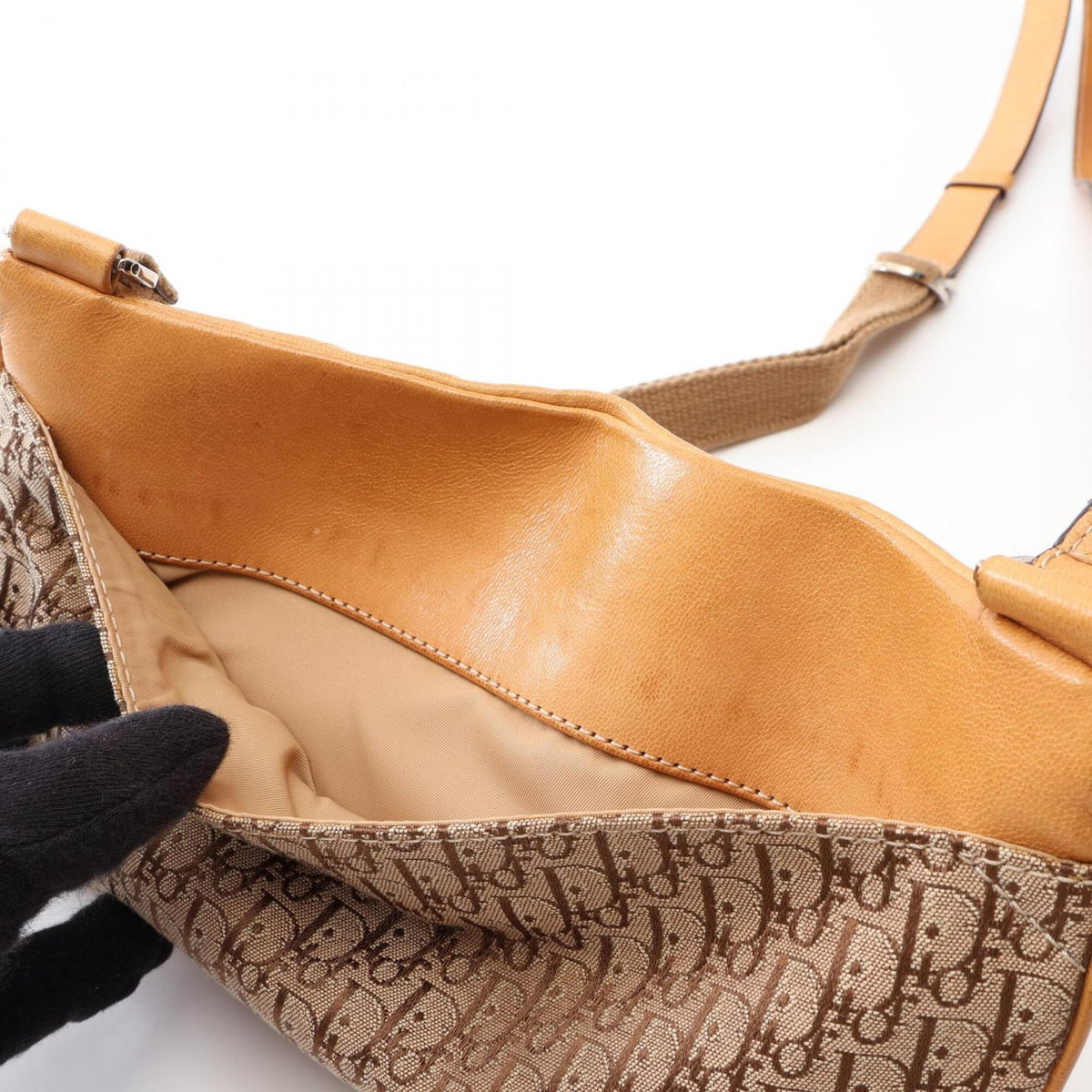 Christian Dior Beige Canvas Leather Handbag Shoulder Bag (Pre-Owned)