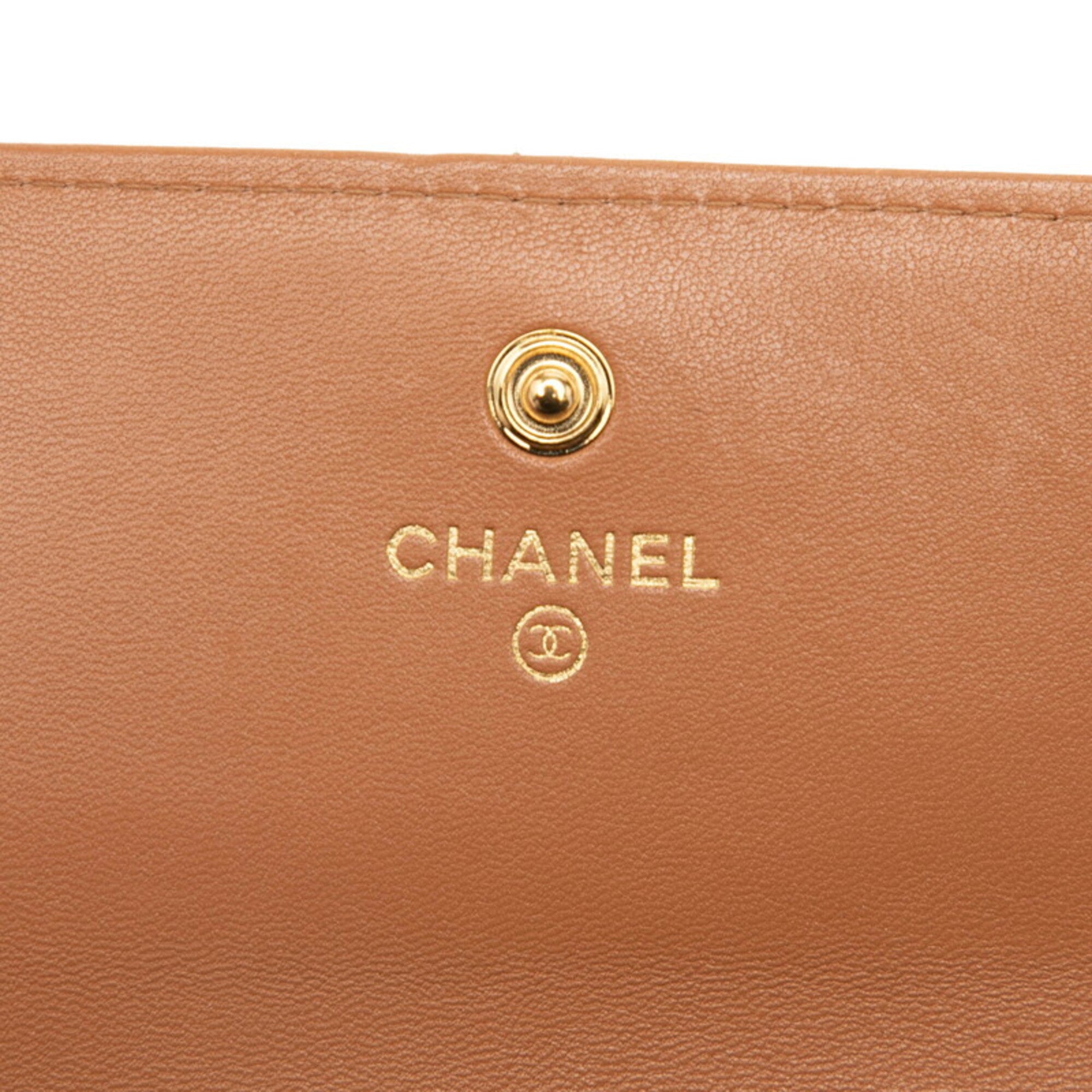 Chanel Brown Leather Long Wallet (Bi-Fold) (Pre-Owned)