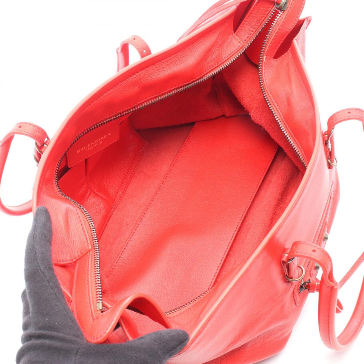 Balenciaga Red Color Leather Handbag Tote Bag (Pre-Owned)