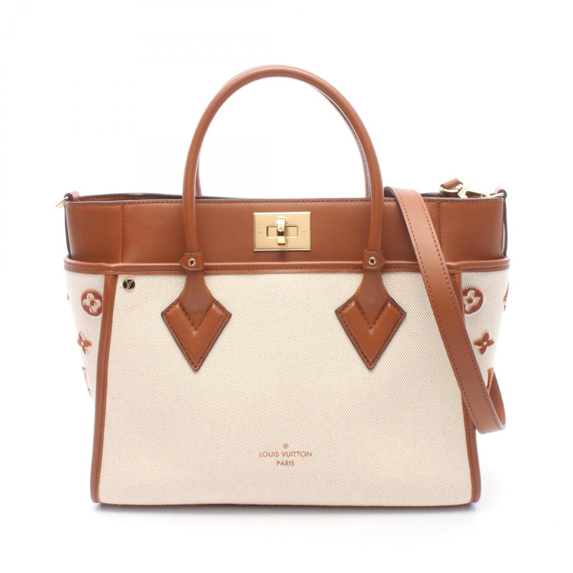 Louis Vuitton Beige Brown Canvas Leather Handbag (Pre-Owned)