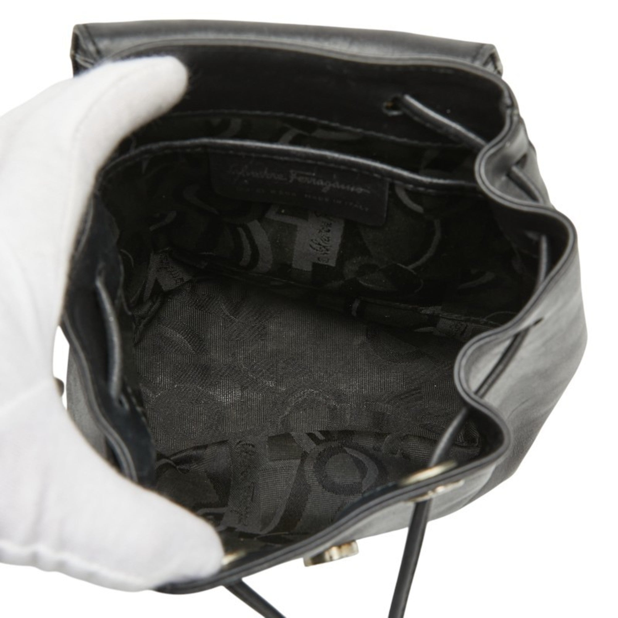 Salvatore Ferragamo Gancini Black Leather Backpack (Pre-Owned)