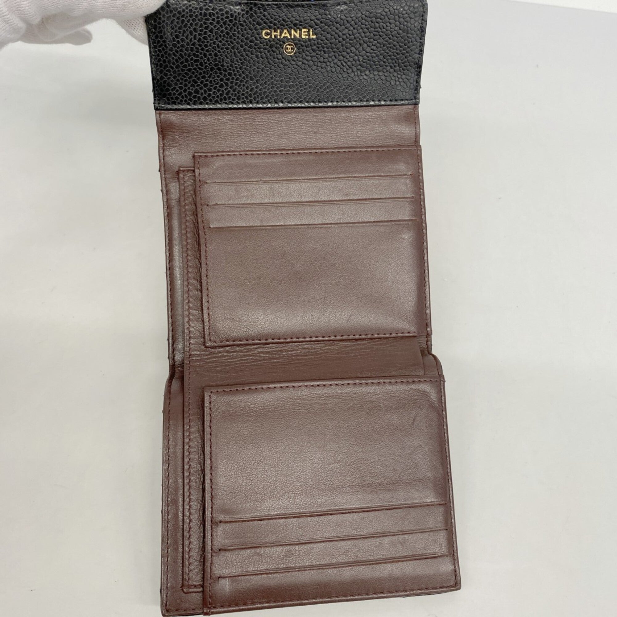 Chanel Black Grained Calfskin Wallet (Tri-Fold) (Pre-Owned)