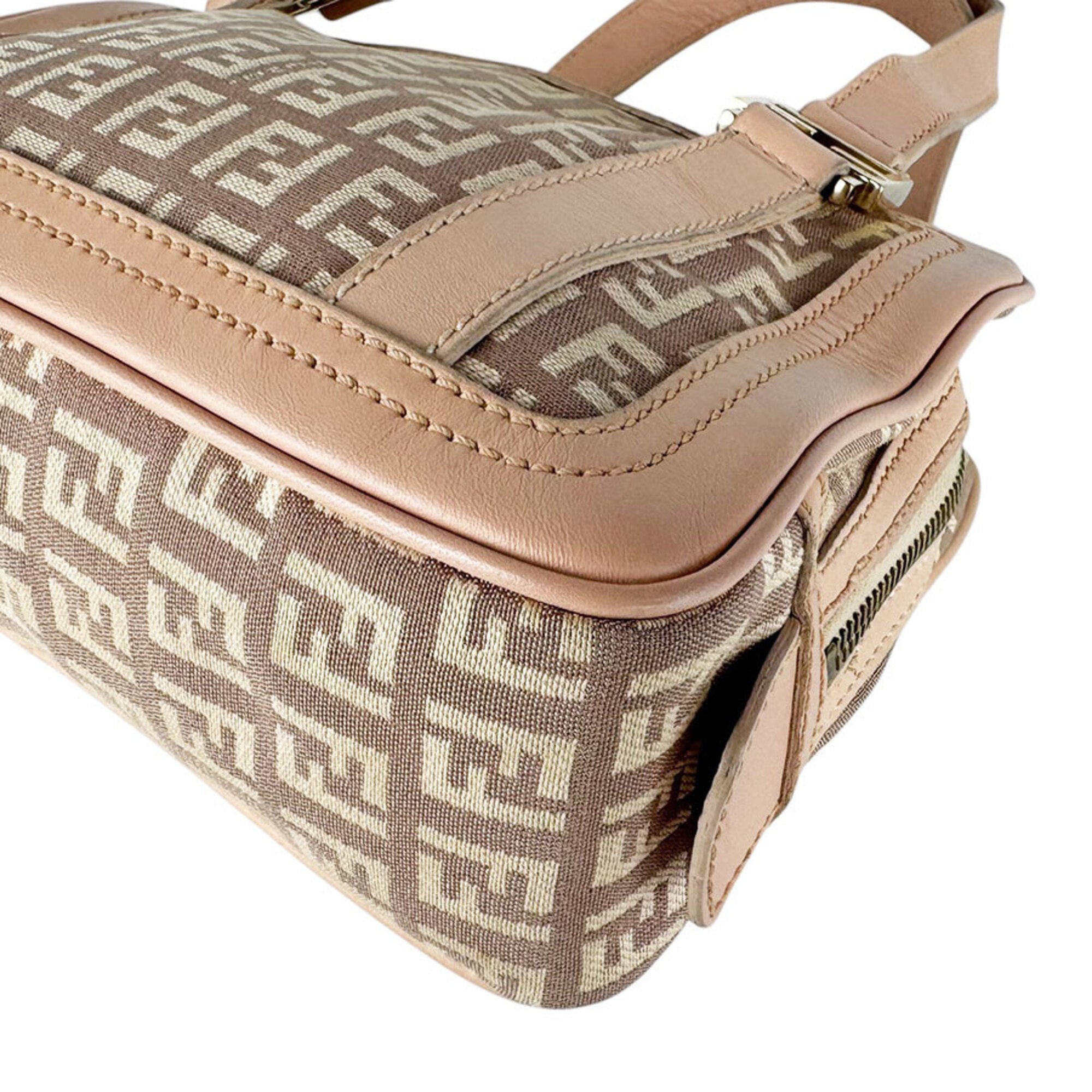 Fendi Beige Light Pink Canvas Leather Handbag (Pre-Owned)