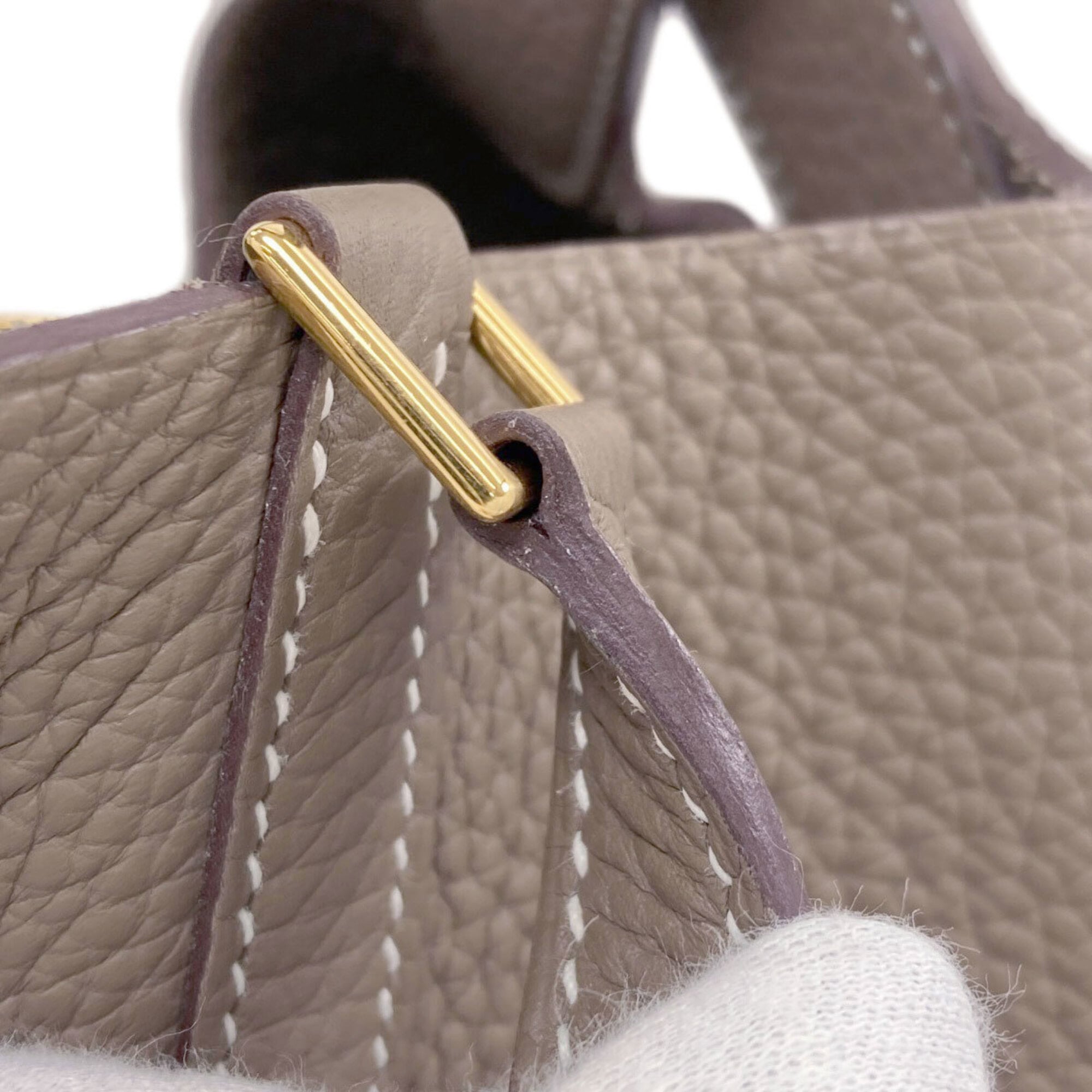 Hermes Grayish Taurillon Clemence Leather Handbag (Pre-Owned)