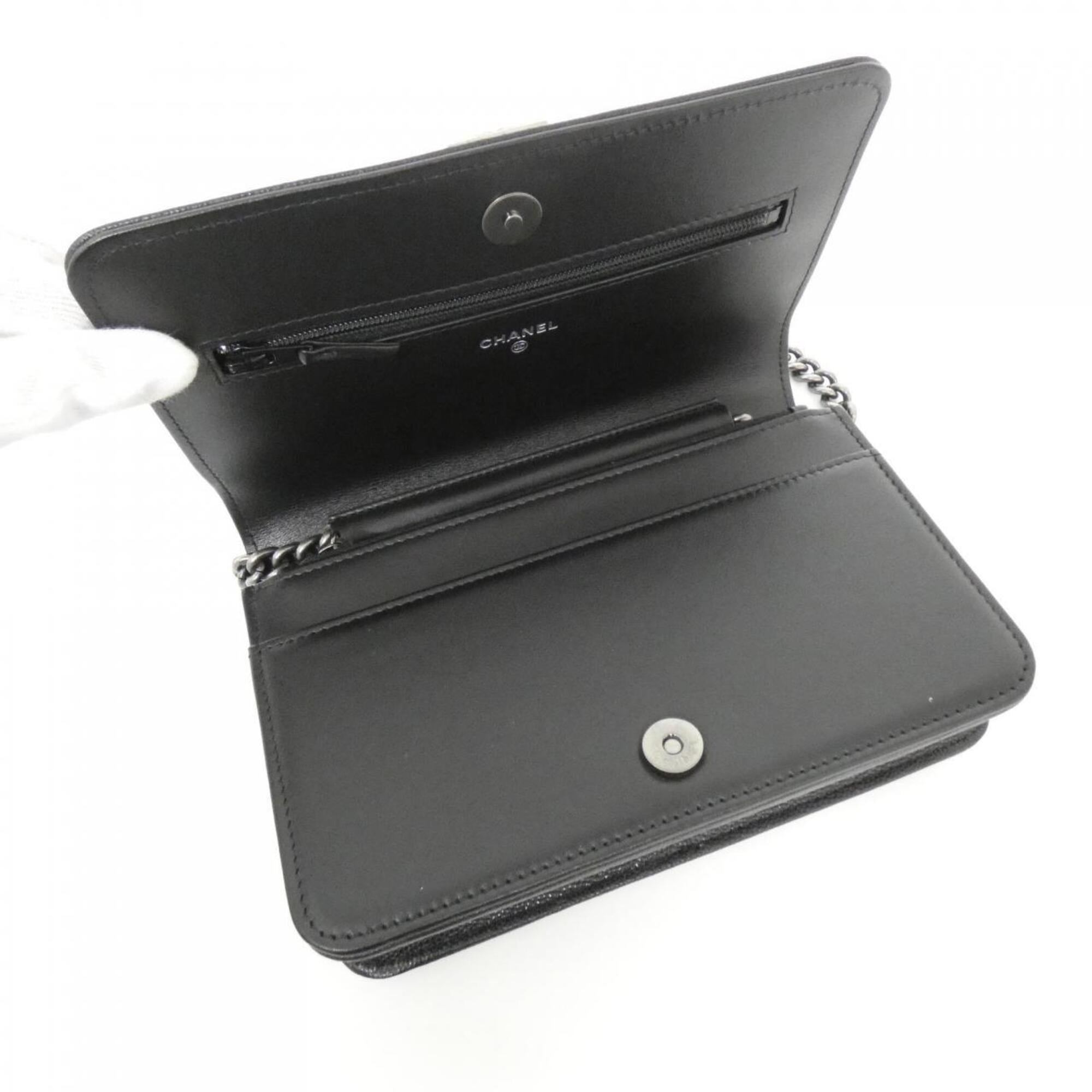 Chanel Black Grained Calfskin Chain/Shoulder Wallet (Pre-Owned)