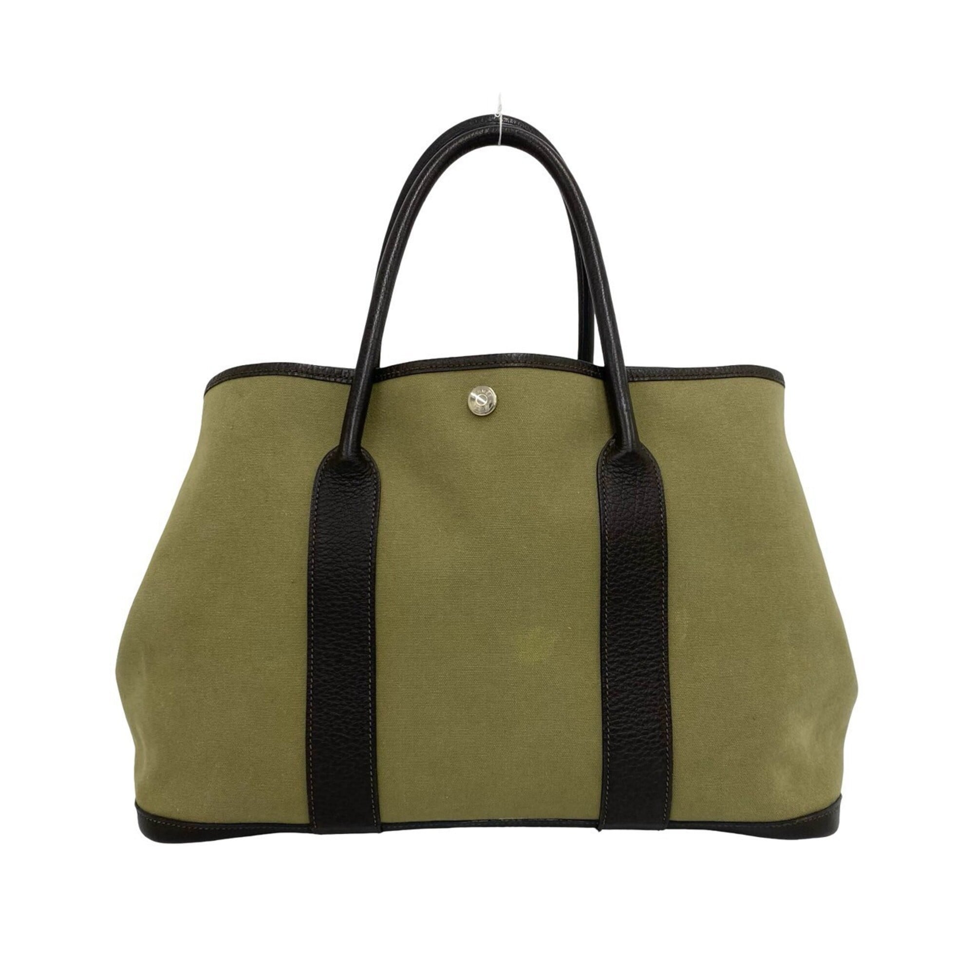 Hermes Brown Khaki Toile Officier Buffalo Leather Handbag Tote Bag (Pre-Owned)