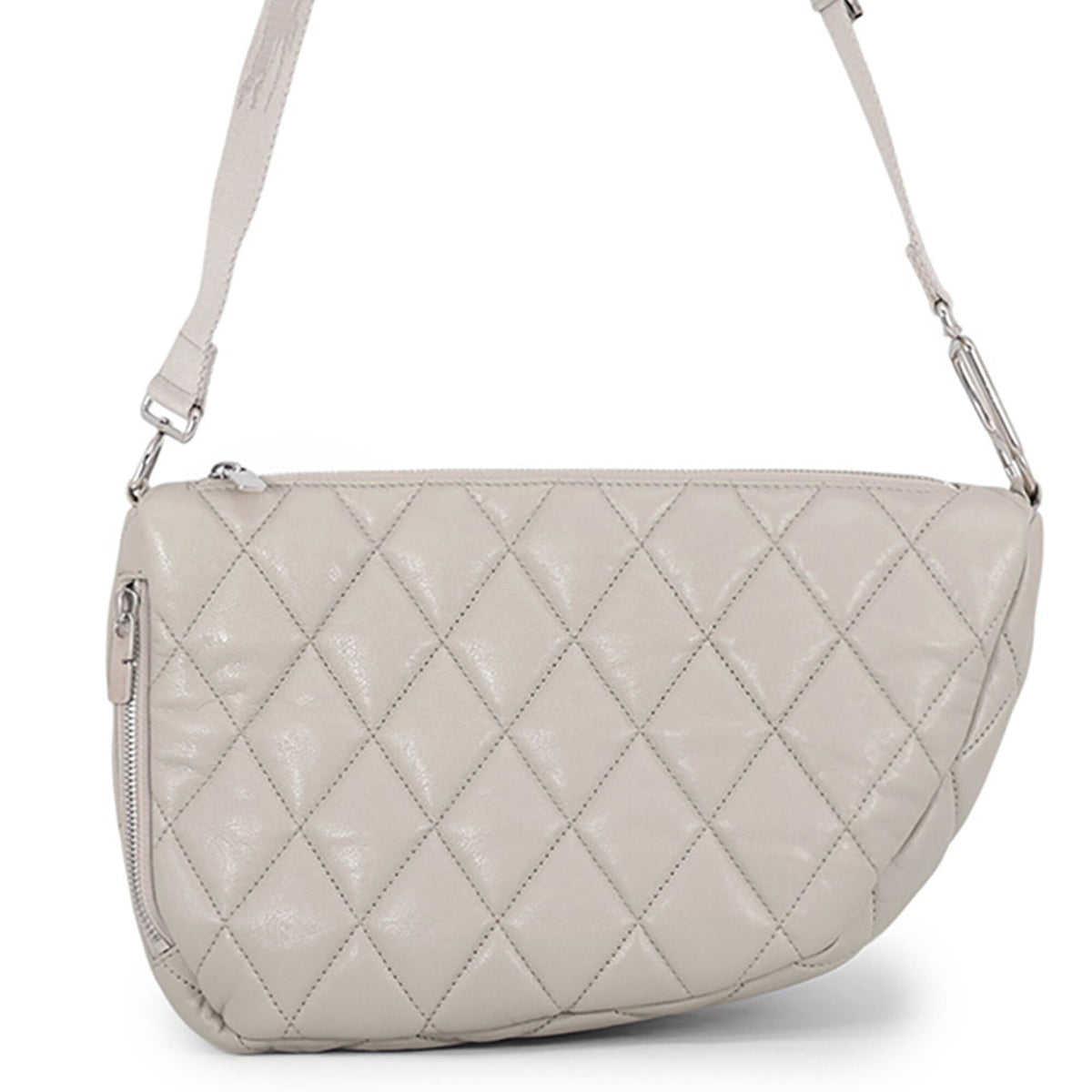 Burberry Light Gray Leather Messenger Bag Shoulder Bag (Pre-Owned)