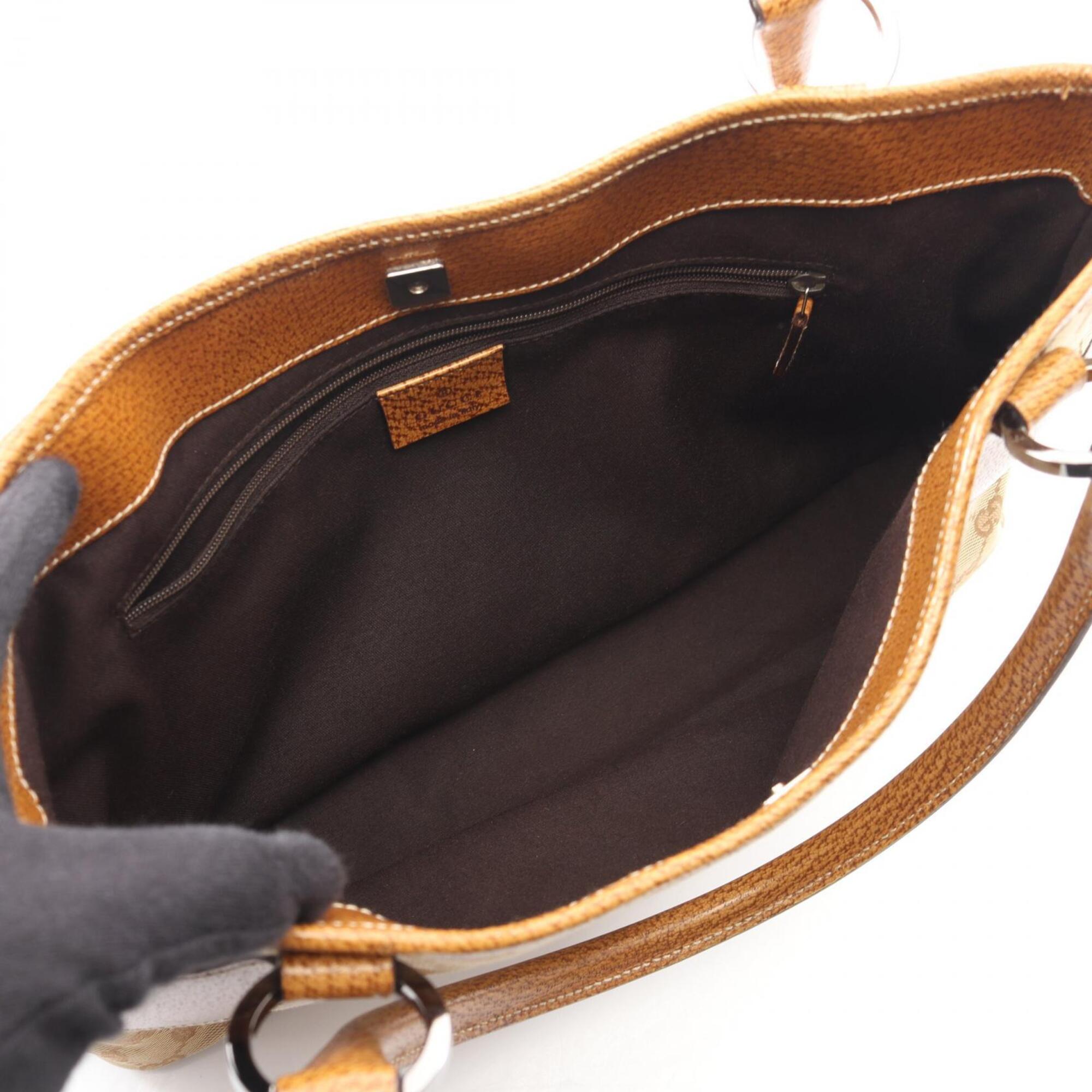 Gucci Beige Brown Canvas Leather Handbag Tote Bag (Pre-Owned)