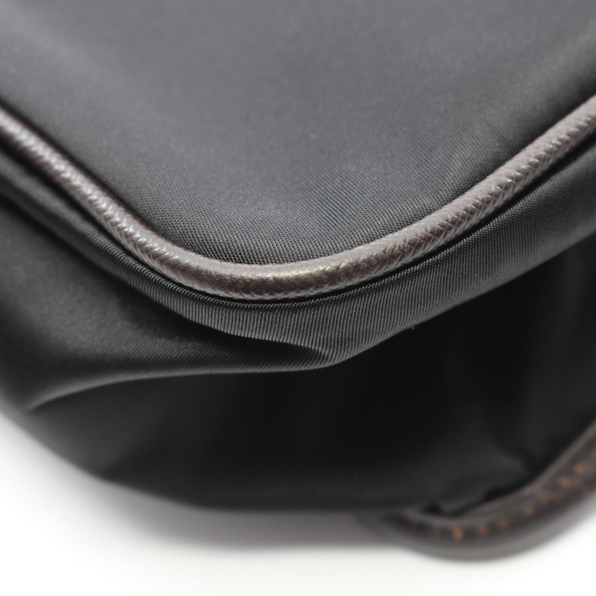 Prada Black Brown Nylon Leather Shoulder Bag (Pre-Owned)