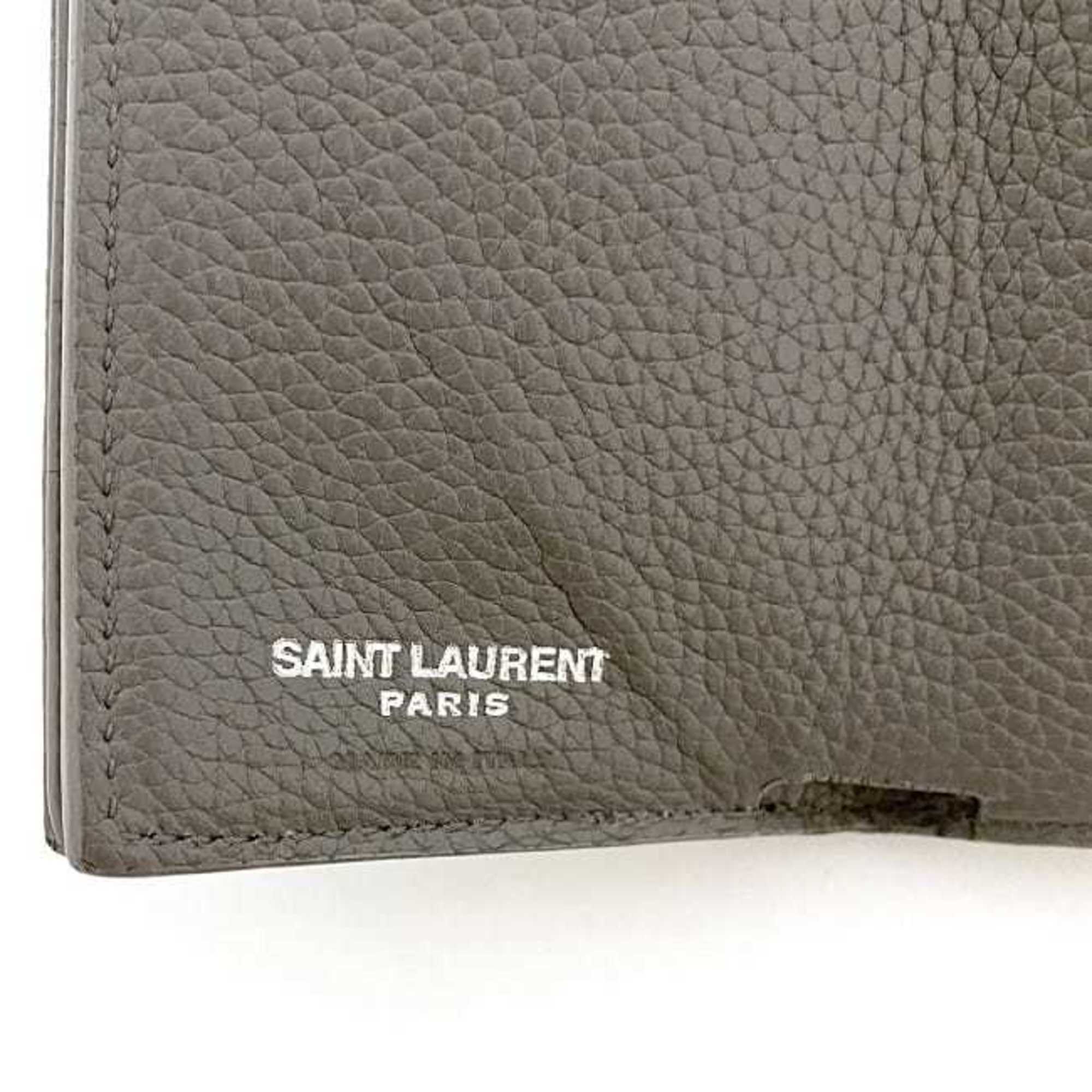 Yves Saint Laurent Gray Leather Wallet (Tri-Fold) (Pre-Owned)