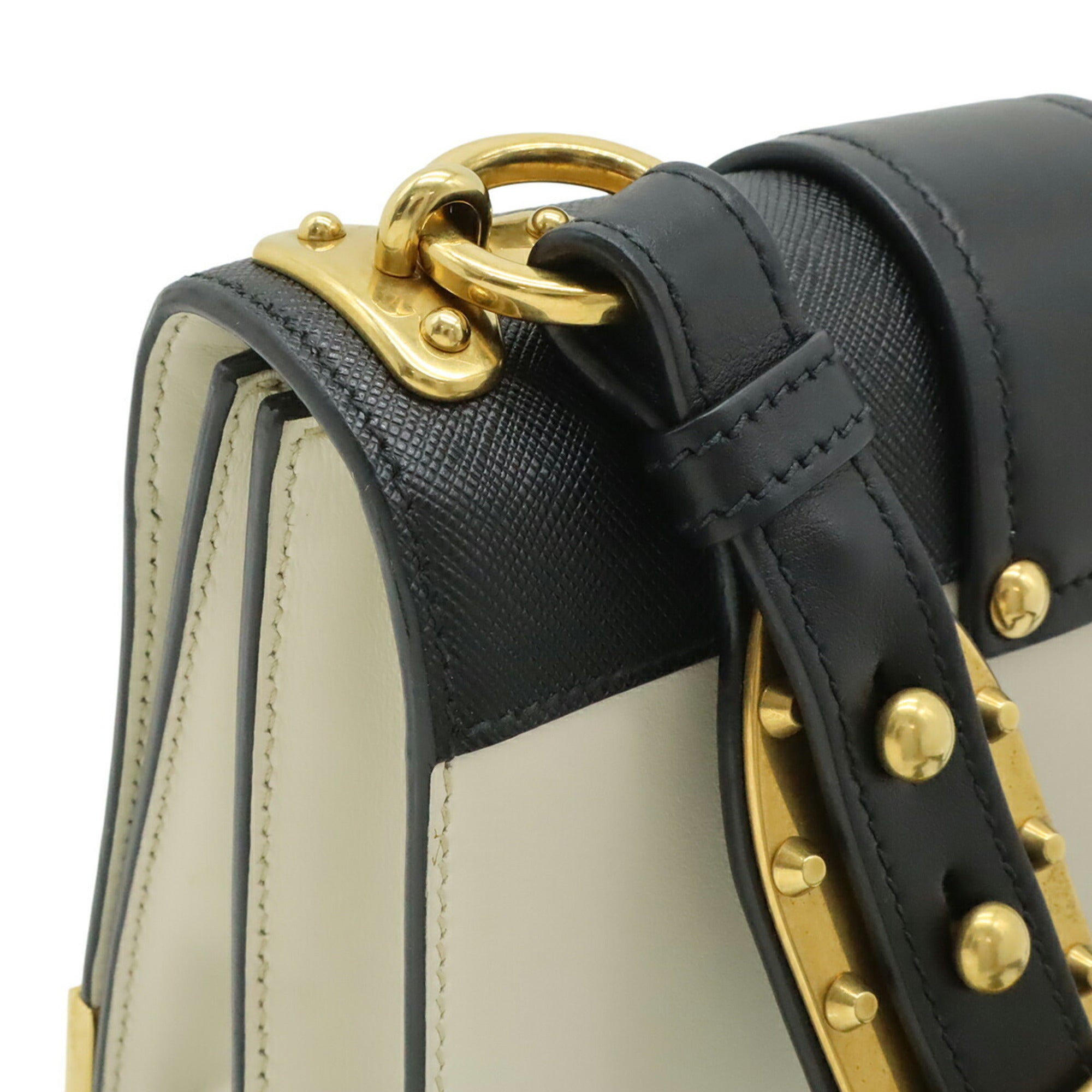Prada Beige Black Nero Talco Leather Pochette Shoulder Bag (Pre-Owned)