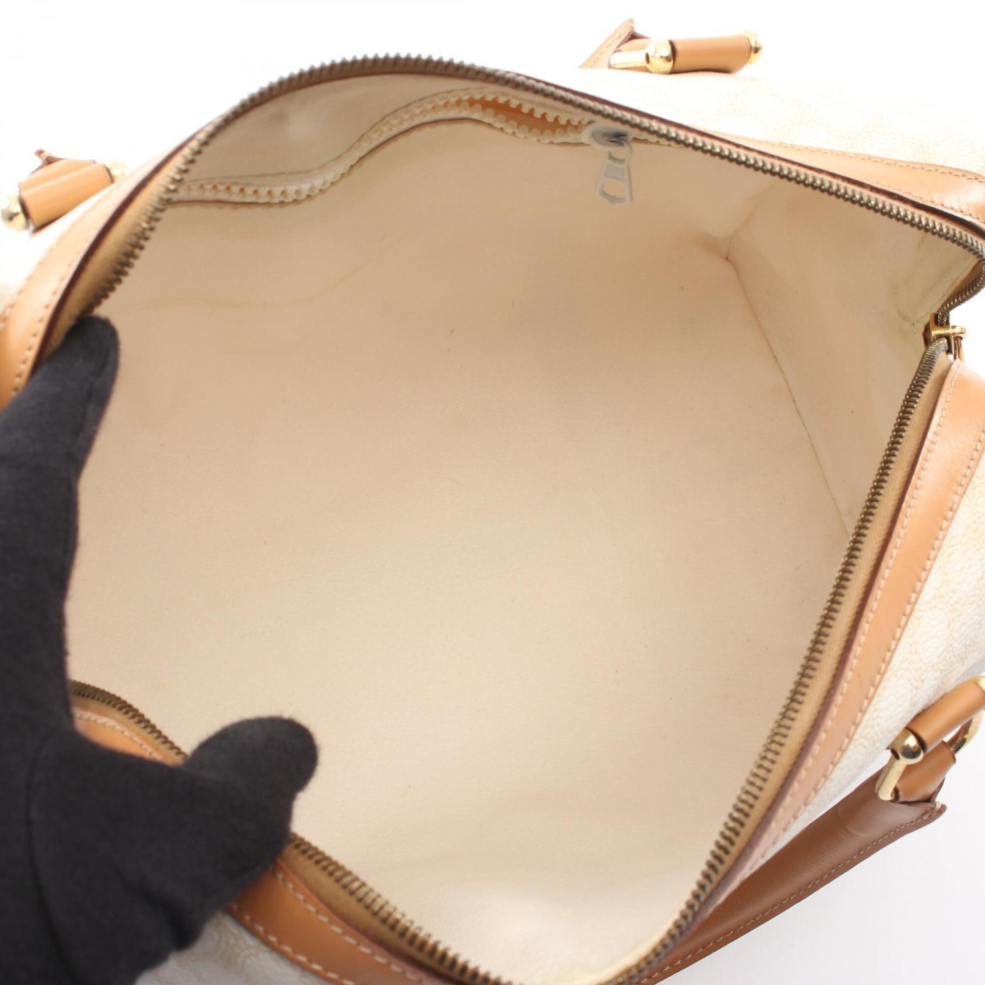 Celine Beige White Coated Canvas Leather Handbag (Pre-Owned)