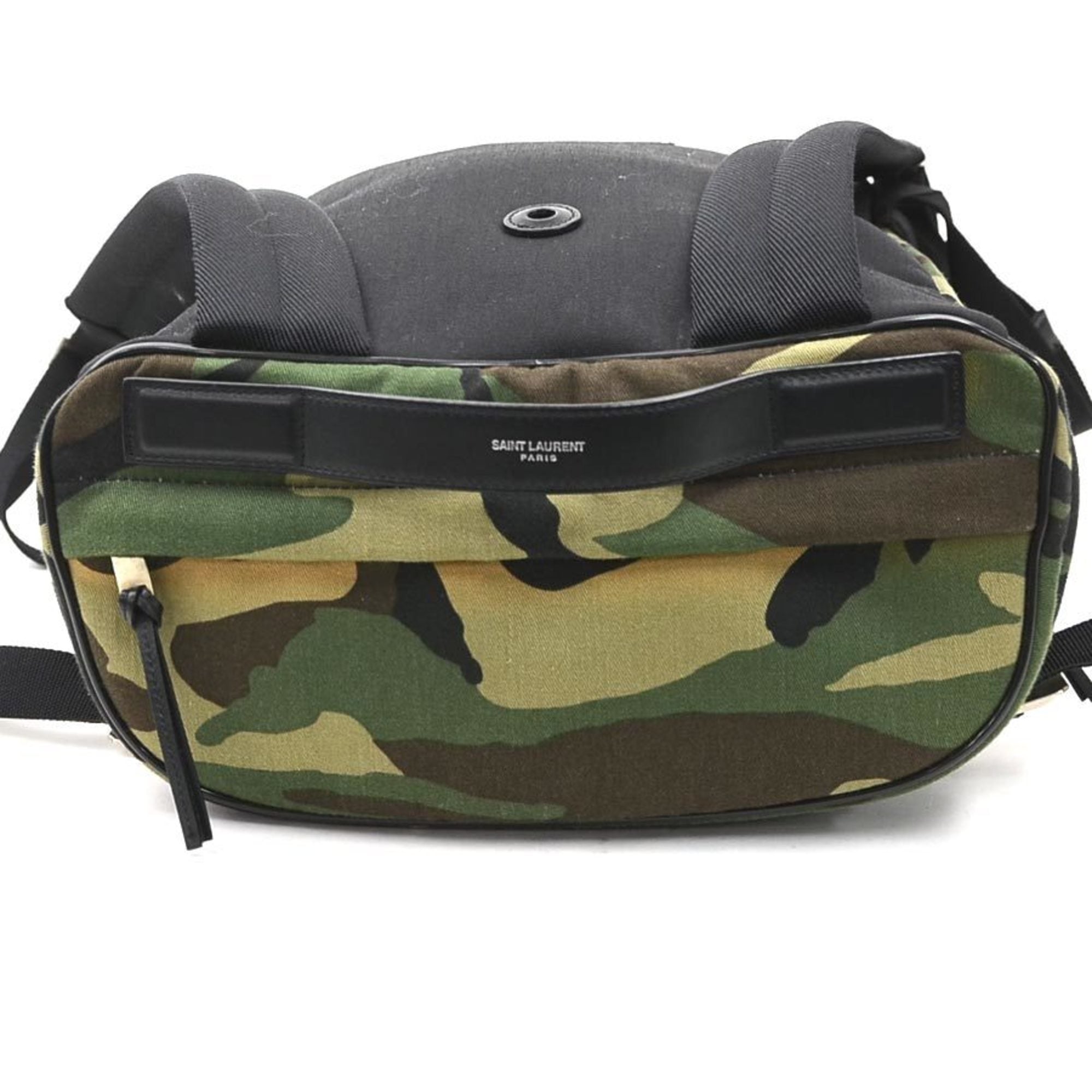 Saint Laurent Black Khaki Canvas Leather Backpack (Pre-Owned)