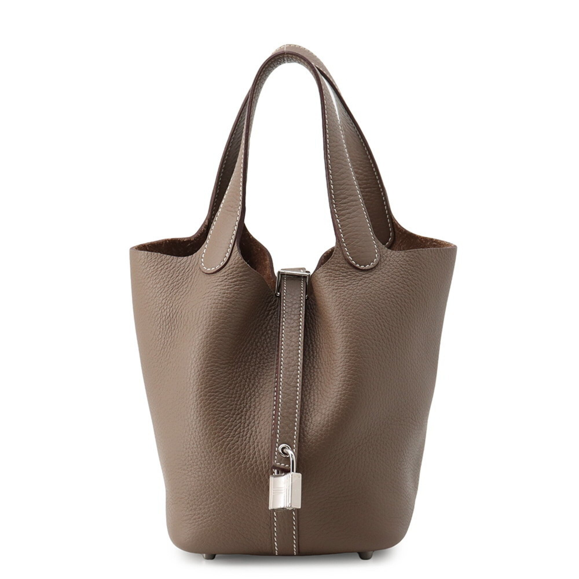 Hermes Picotin Etoupe Gray Taurillon Clemence Leather Handbag Tote Bag (Pre-Owned)