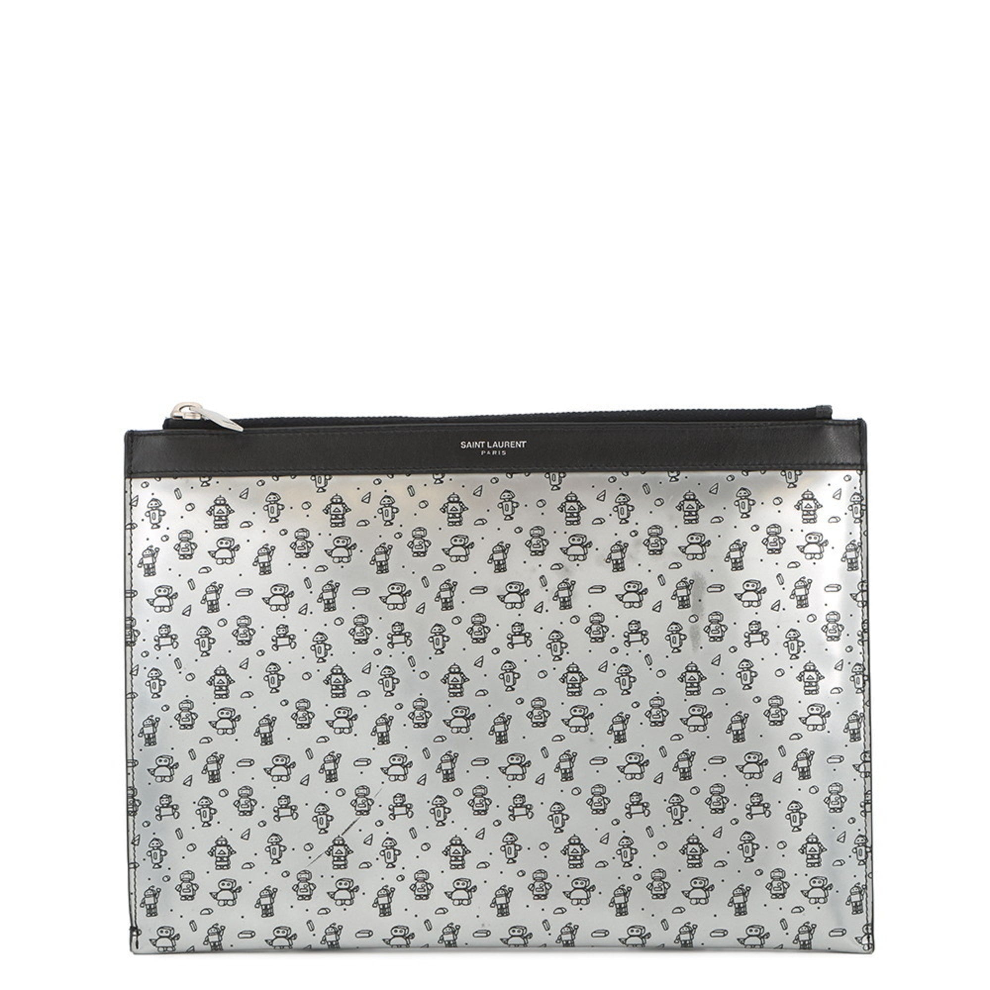 Yves Saint Laurent Black Leather Clutch Bag Handbag (Pre-Owned)