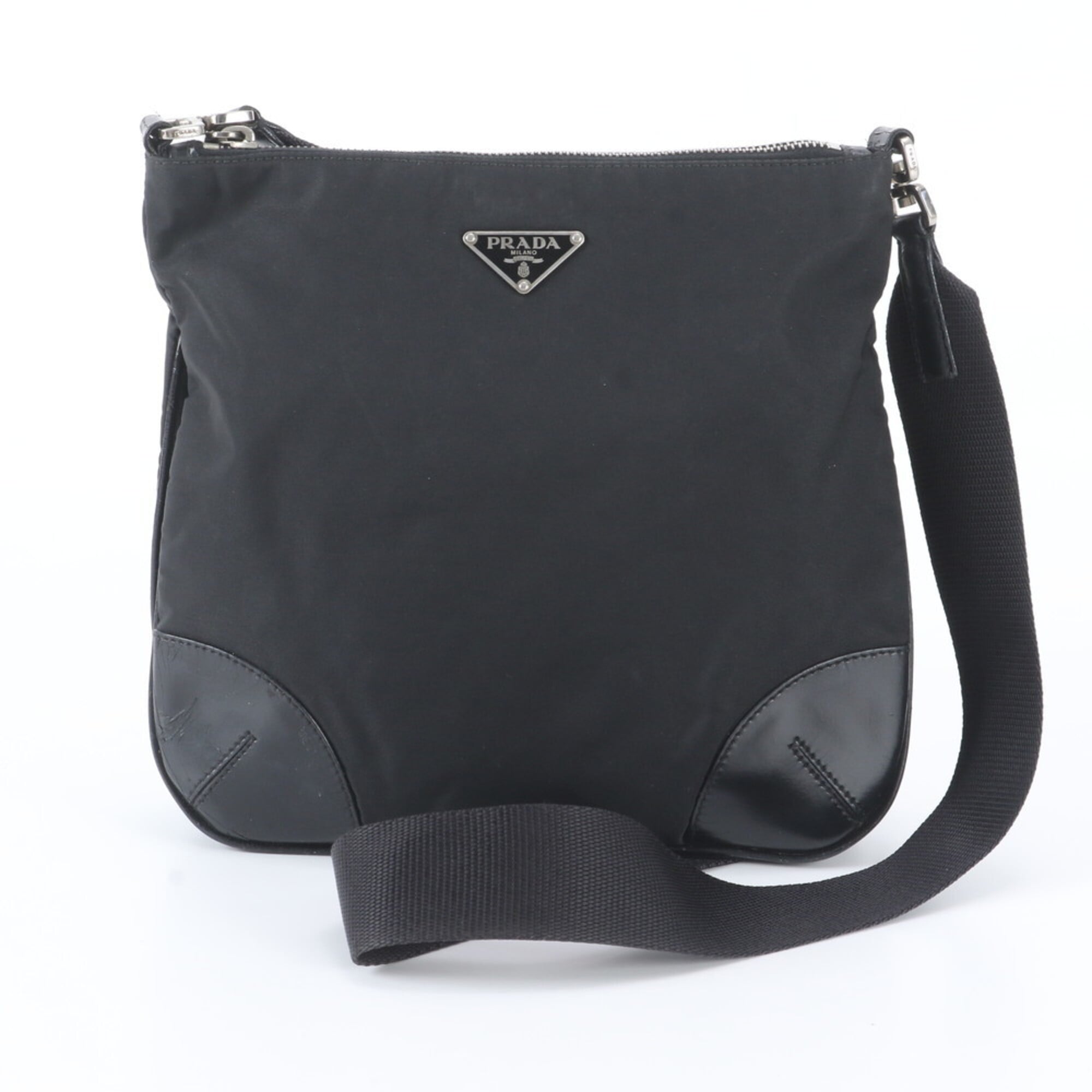 Prada Black Nylon Leather Handbag Shoulder Bag Tote Bag (Pre-Owned)