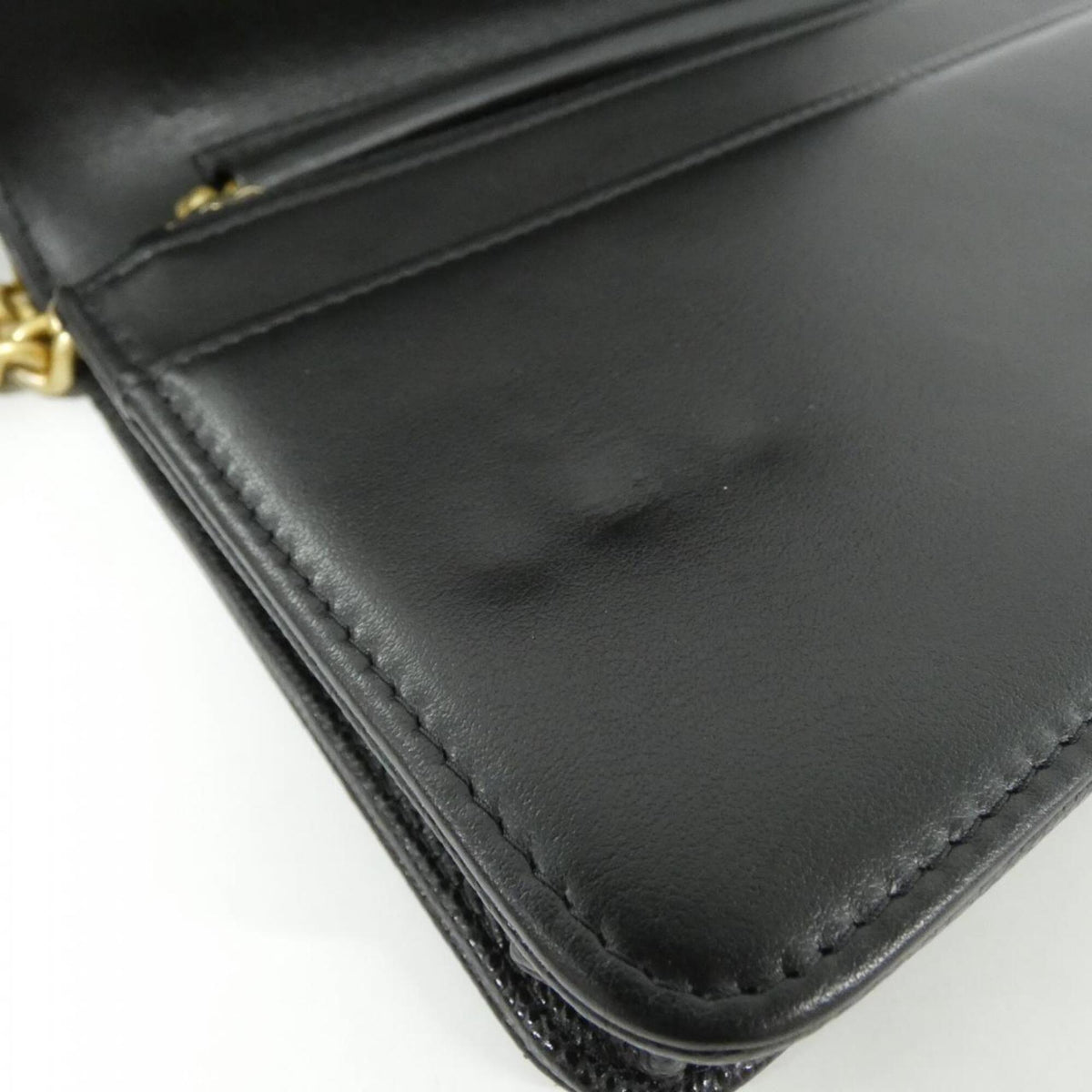 Chanel Black Grained Calfskin Chain/Shoulder Wallet (Pre-Owned)