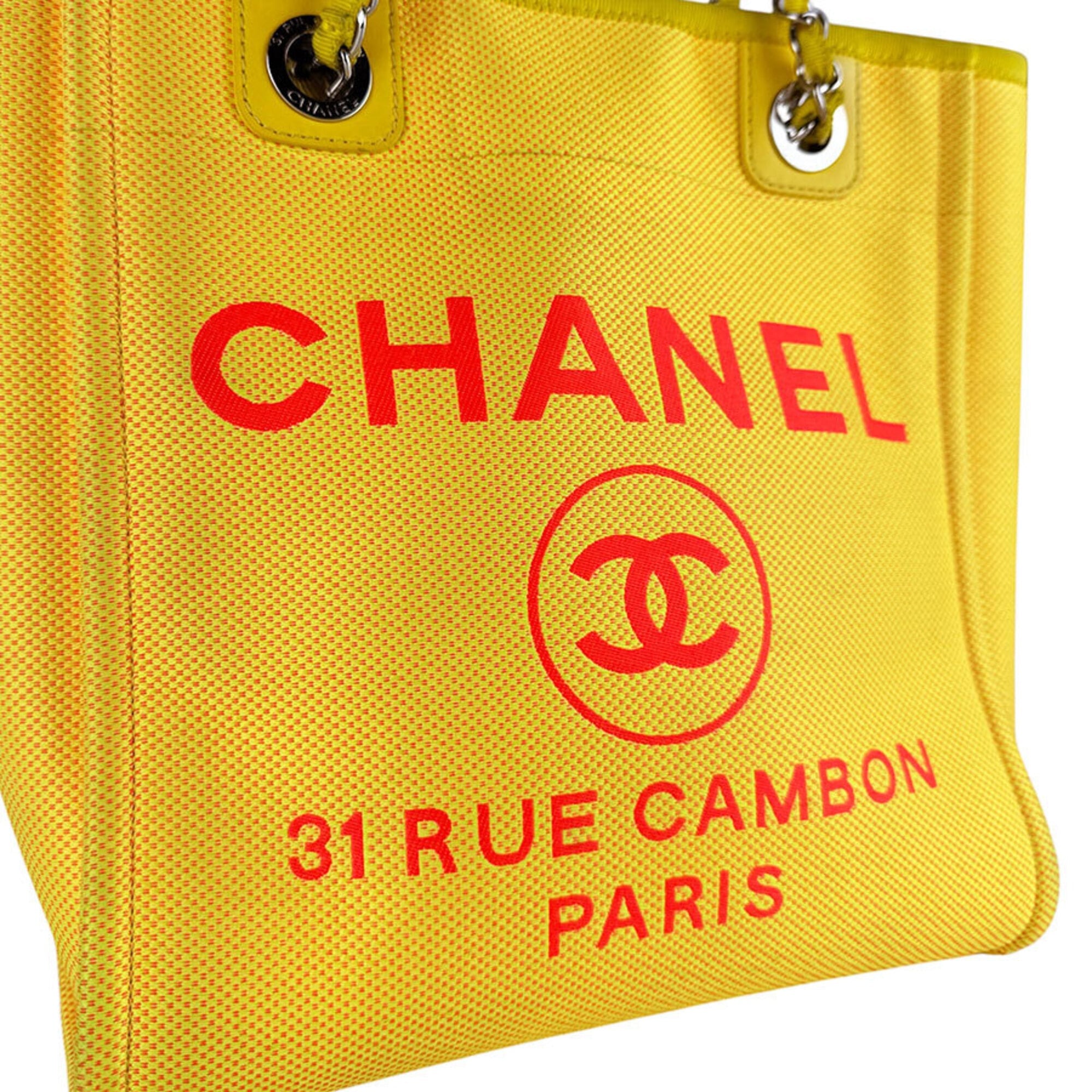 Chanel Pink Yellow Canvas Handbag (Pre-Owned)