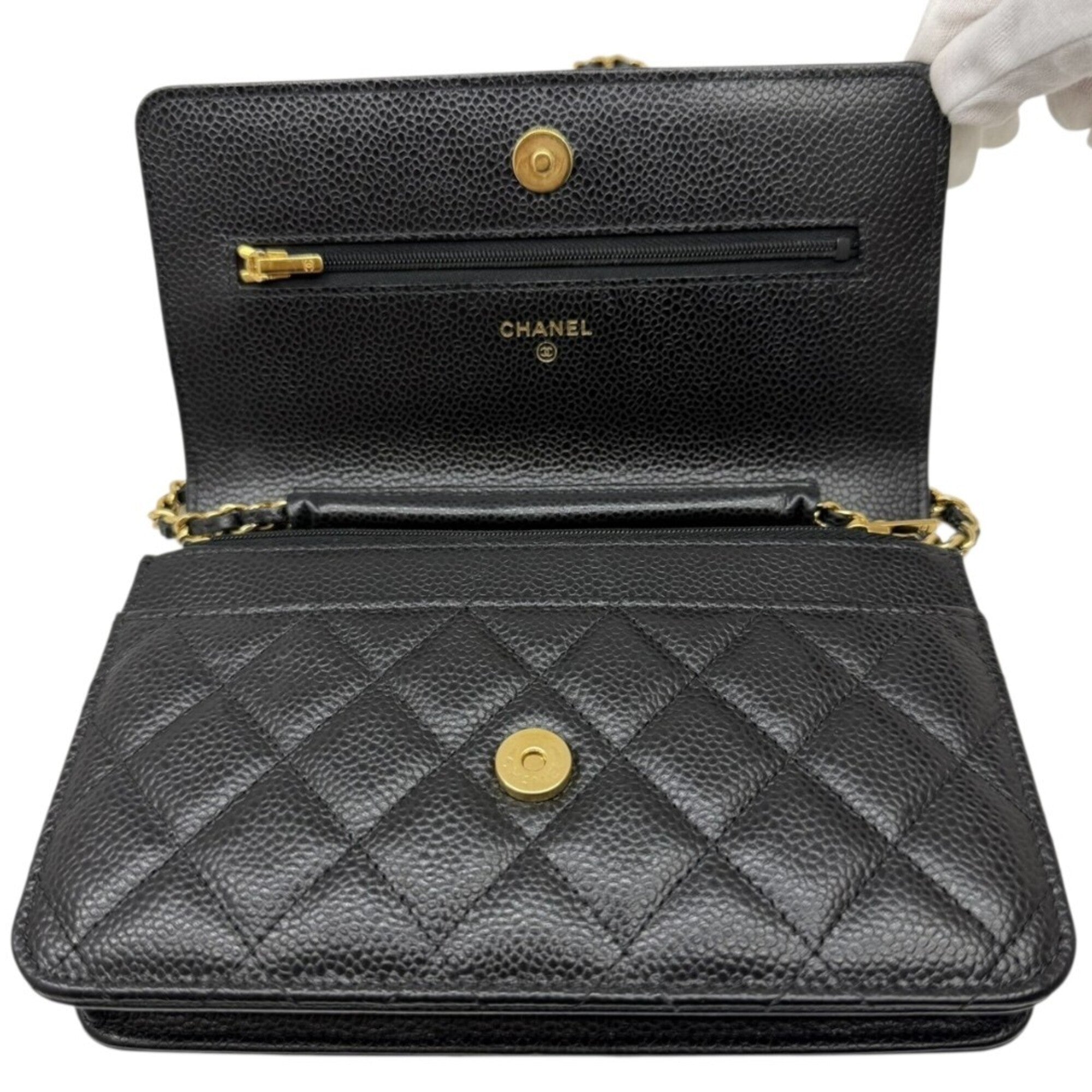 Chanel Black Grained Calfskin Chain/Shoulder Wallet (Pre-Owned)