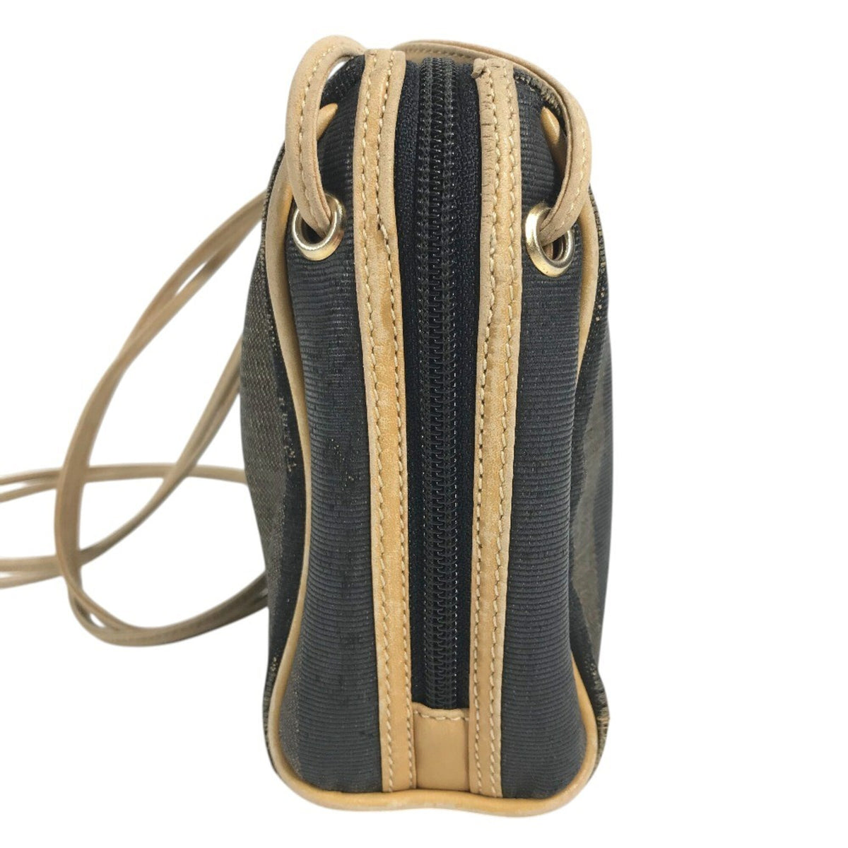 Fendi Pequin Brown Khaki Leather Canvas Shoulder Bag (Pre-Owned)