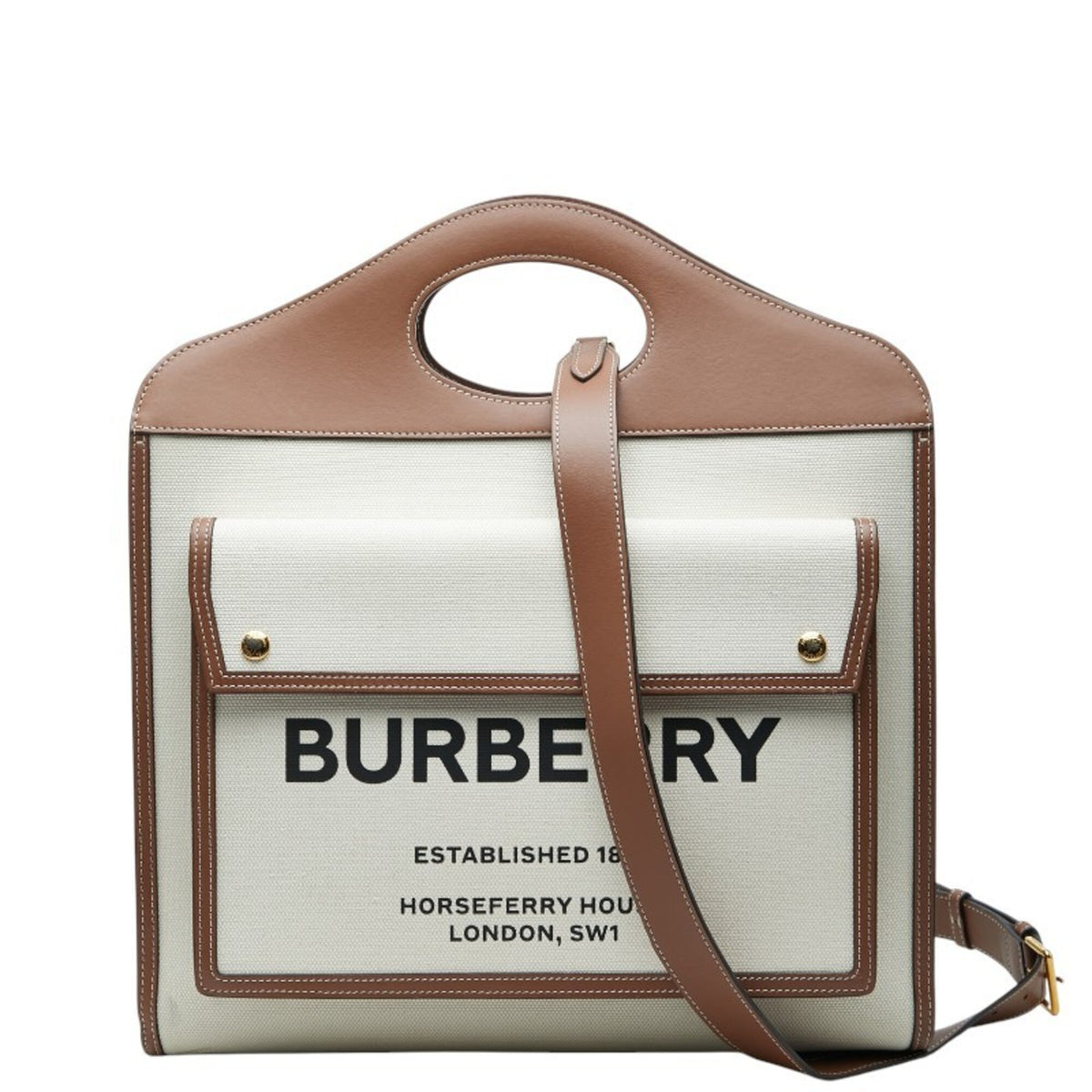 Burberry Brown Ivory Canvas Leather Handbag Shoulder Bag (Pre-Owned)