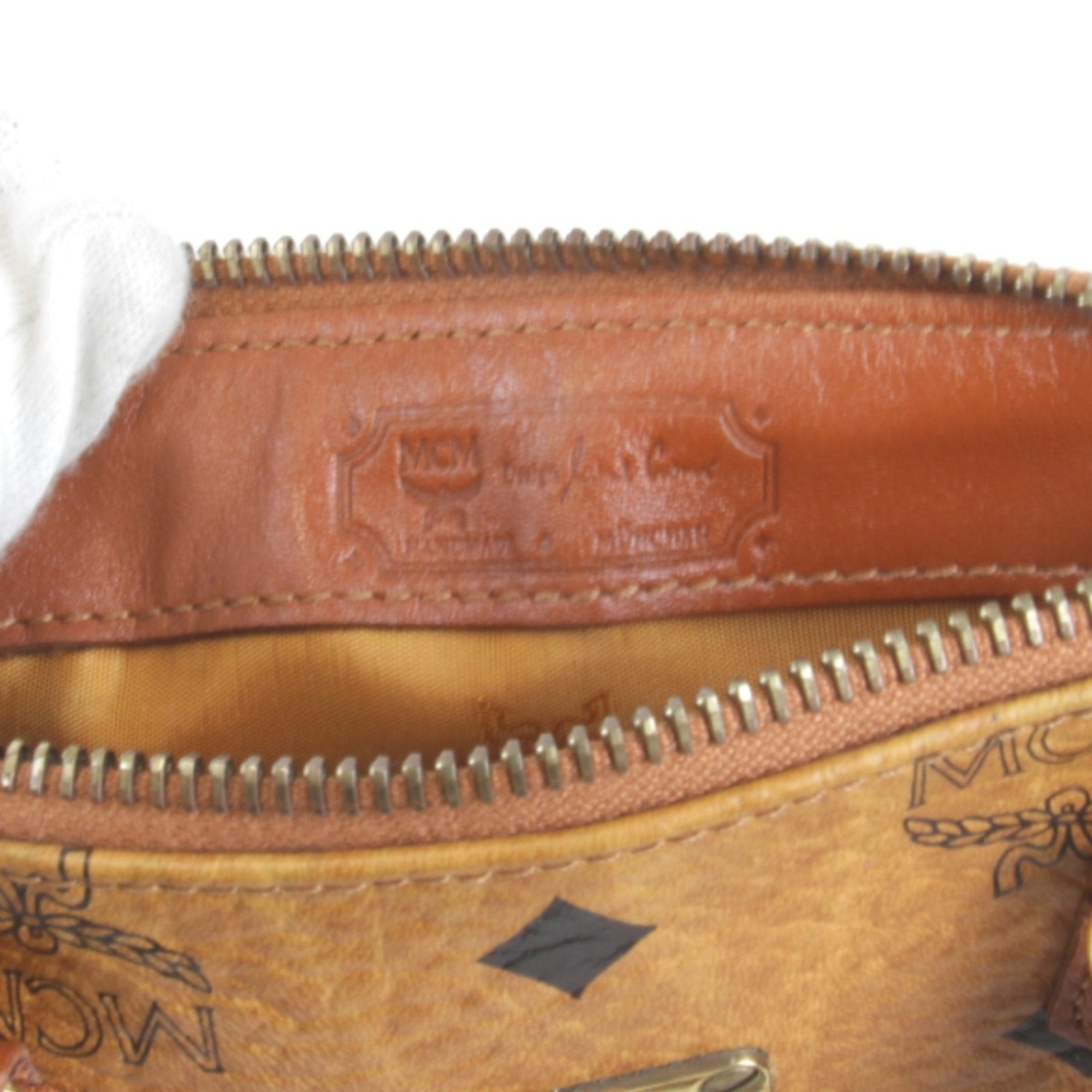 Mcm Visetos Brown Leather Boston Bag (Pre-Owned)