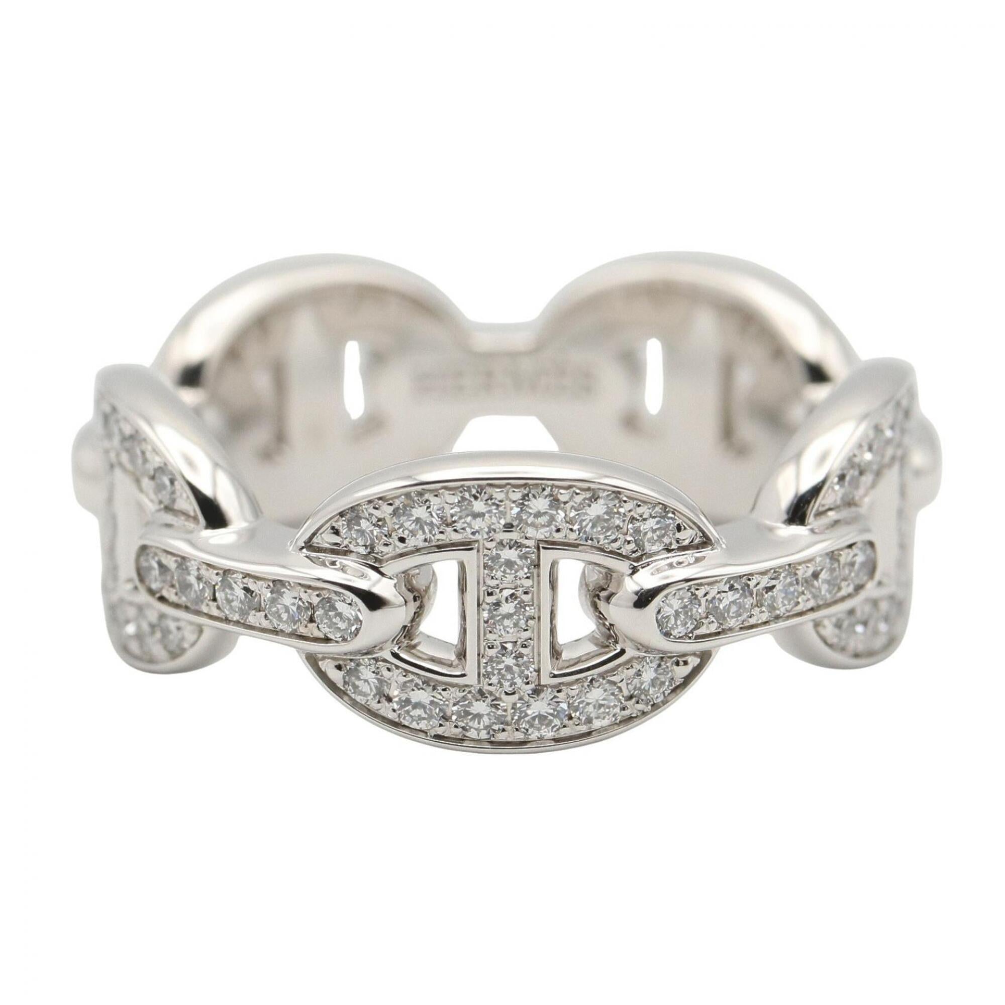 Hermes Silver Clear White Gold (18K) Band Ring (Pre-Owned)