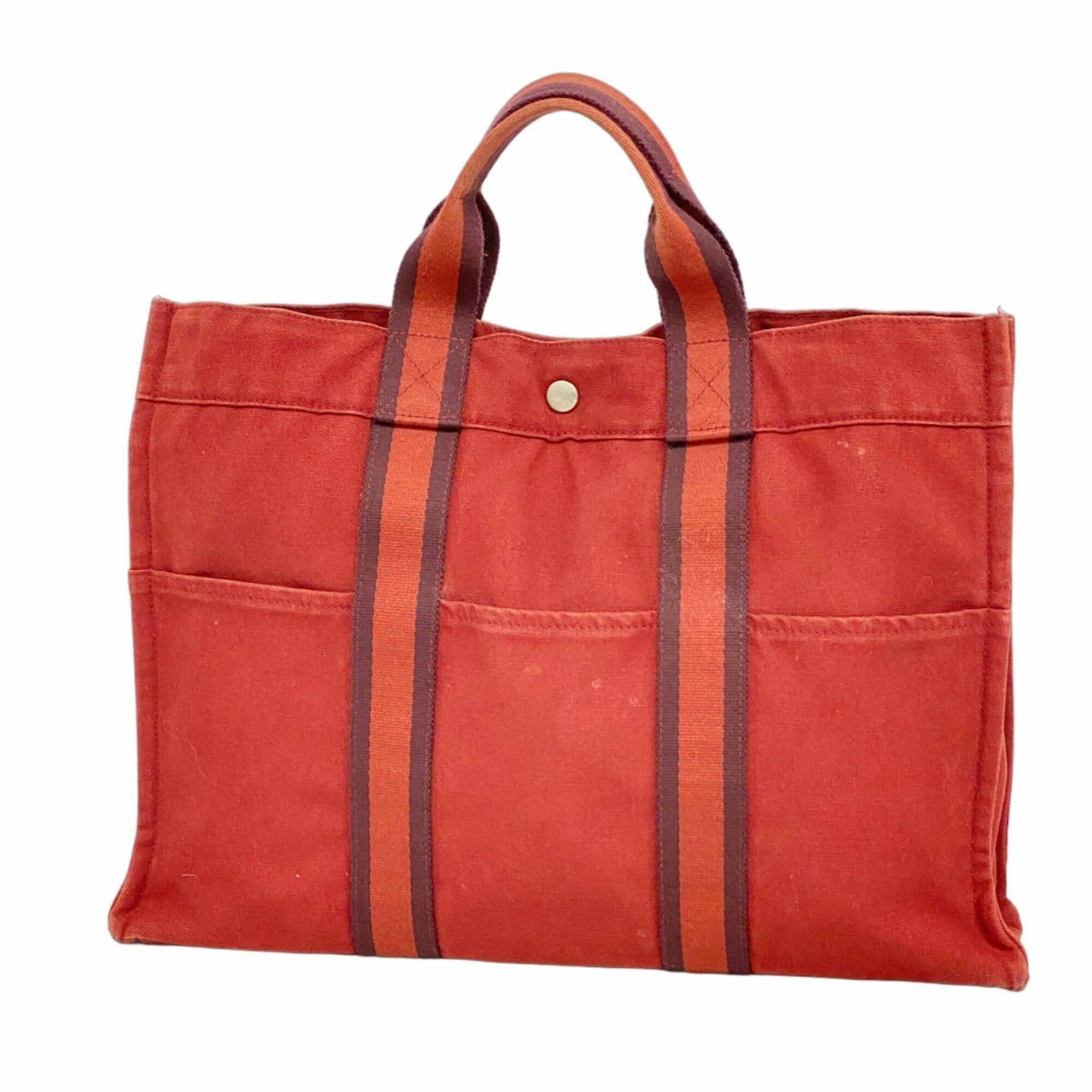 Hermes Red Color Canvas Tote Bag (Pre-Owned)