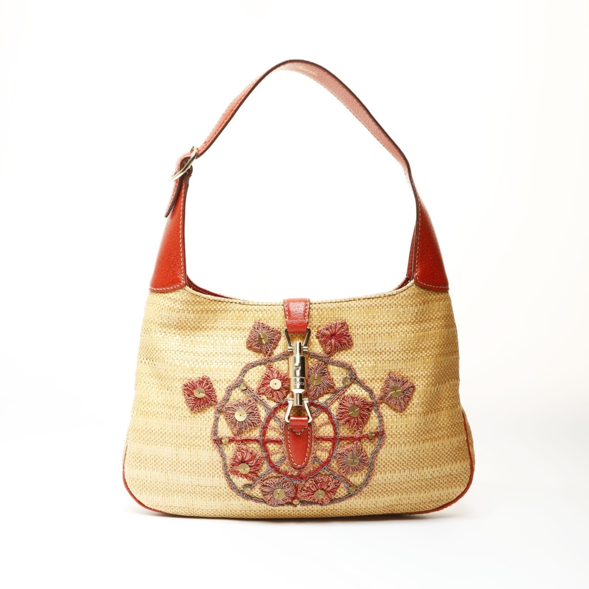 Gucci Jackie Beige Straw Raffia Shoulder Bag (Pre-Owned)