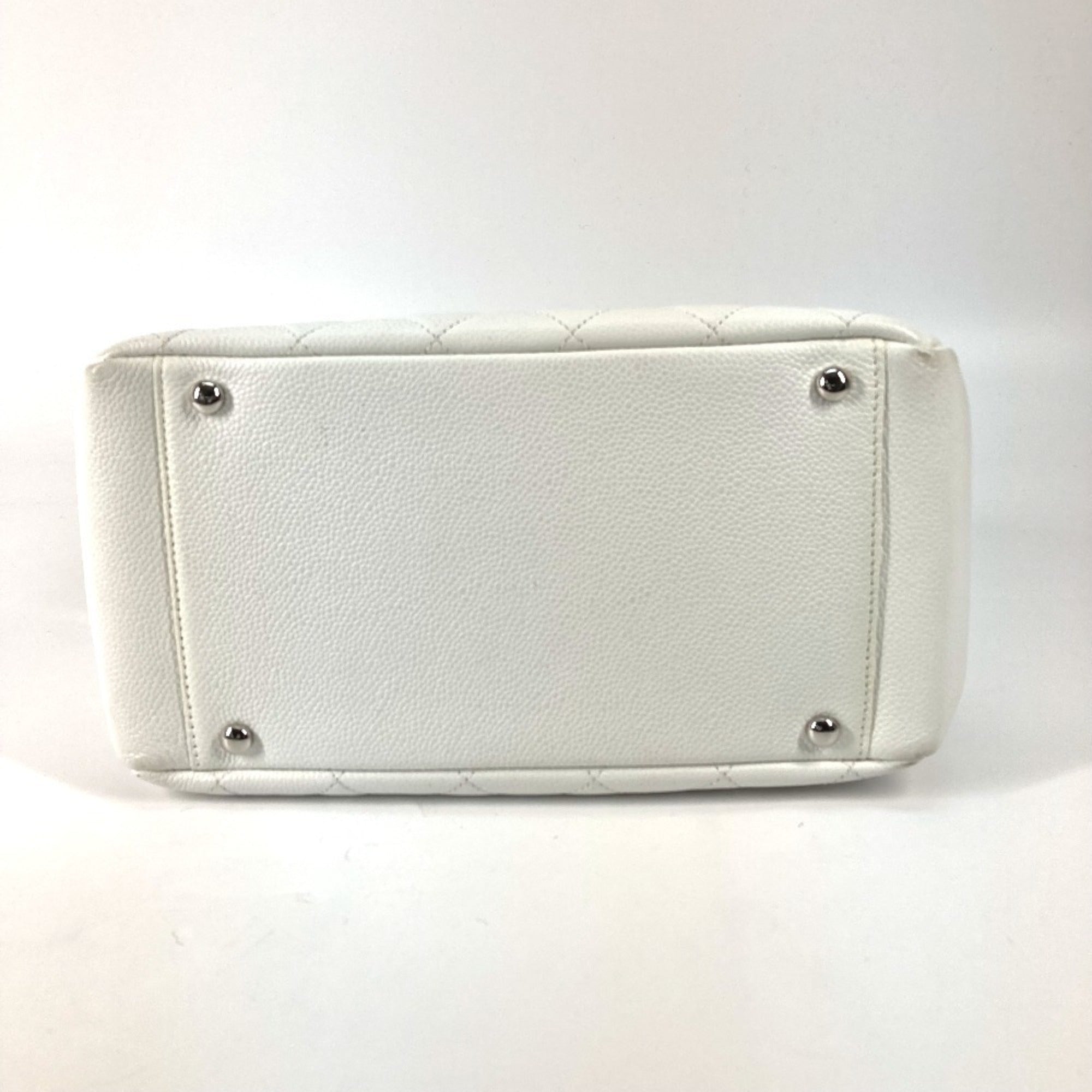 Chanel Matelasse Silver White Caviar Leather Shoulder Bag Tote Bag (Pre-Owned)