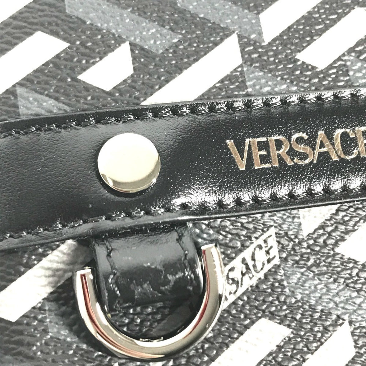 Versace Black Gray Leather Pouch (Pre-Owned)