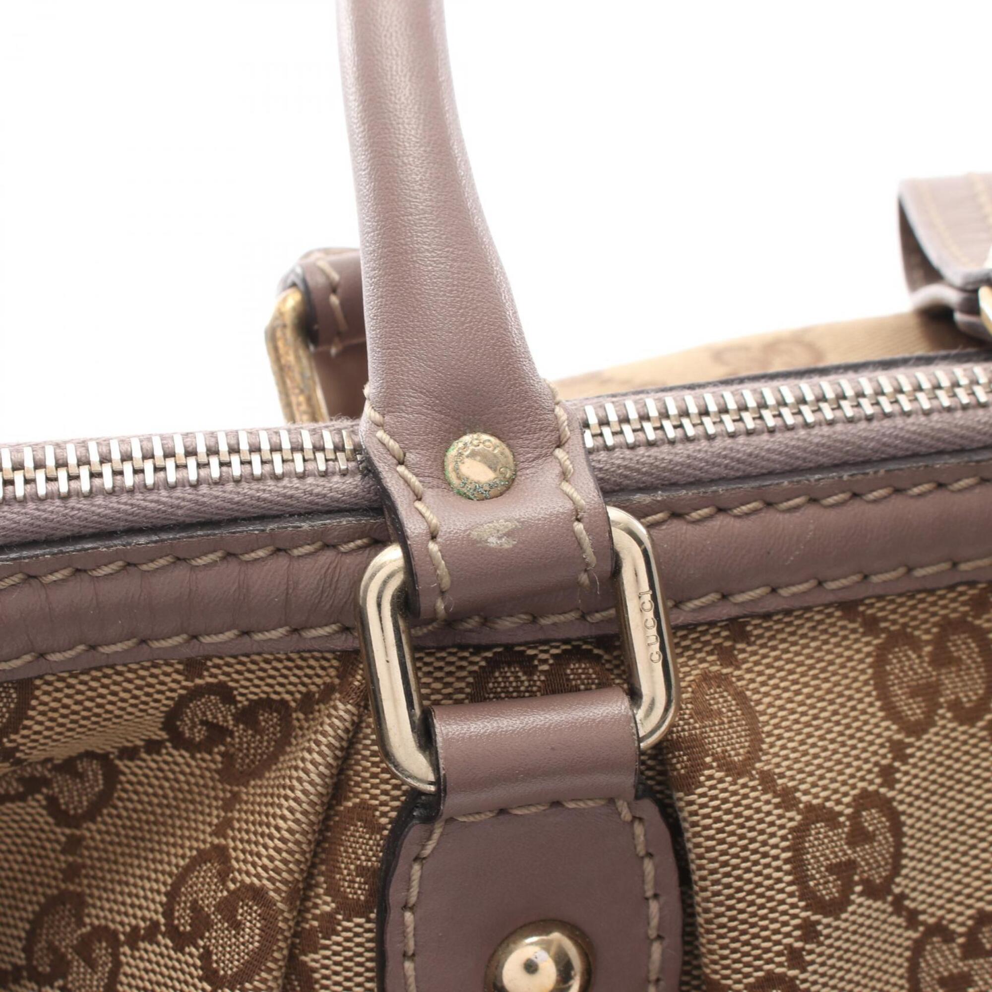 Gucci Beige Gray Canvas Leather Handbag (Pre-Owned)
