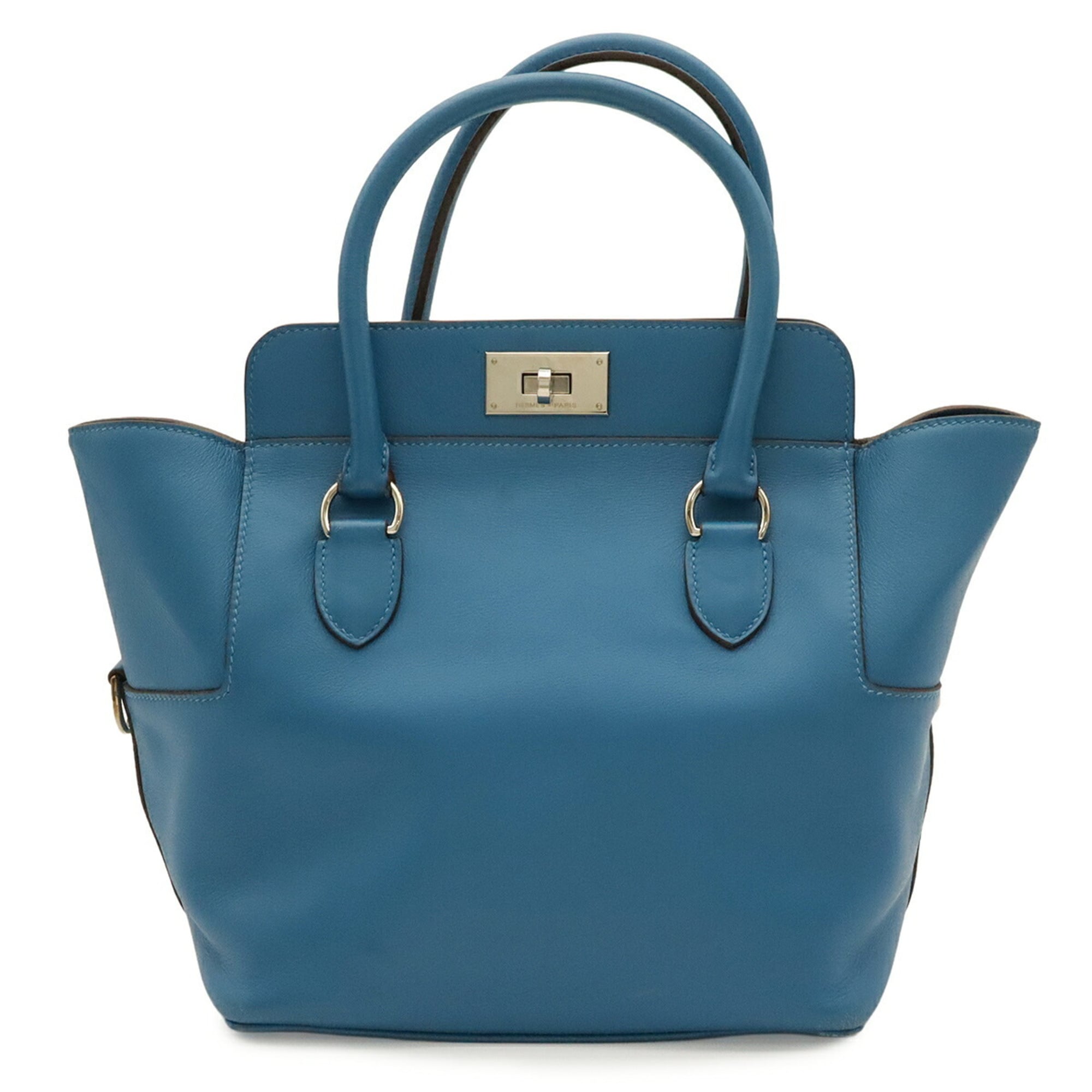 Hermes Blue Swift Leather Handbag Tote Bag (Pre-Owned)