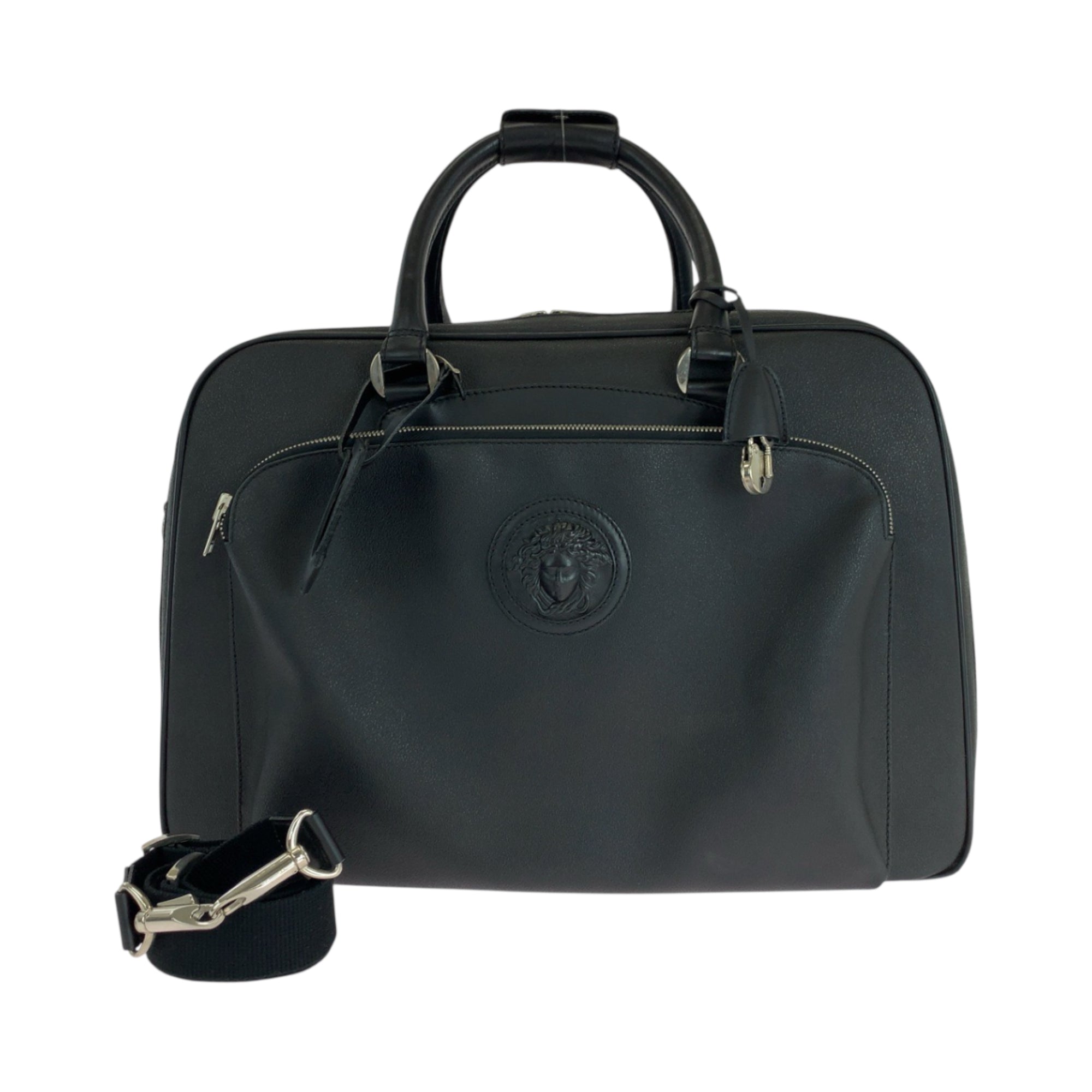 Versace Black Leather Boston Bag Handbag (Pre-Owned)