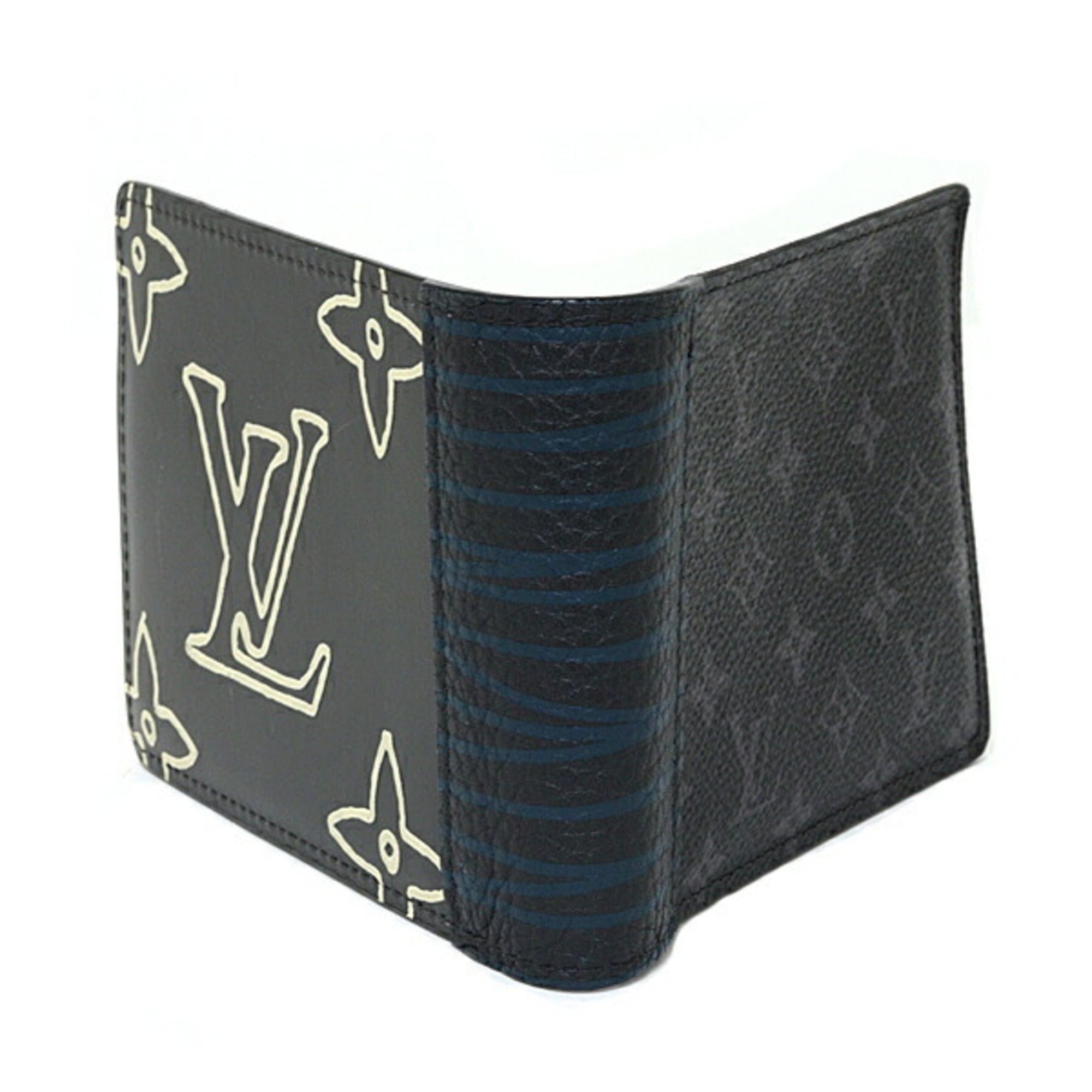 Louis Vuitton Monogram Eclipse Black Blue Monogram Eclipse Leather Wallet (Bi-Fold) (Pre-Owned)
