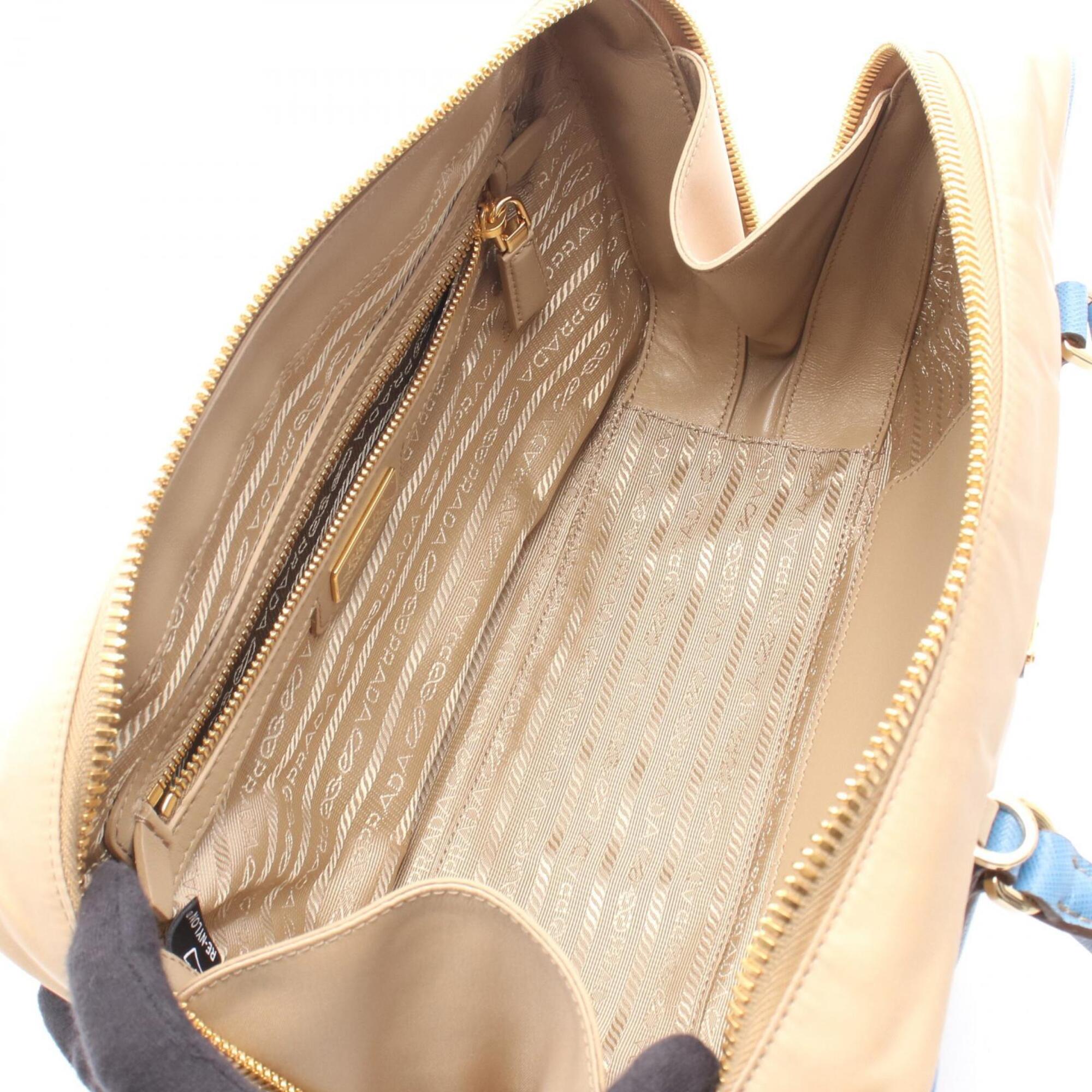 Prada Beige Blue Nylon Saffiano Triangle Handbag (Pre-Owned)