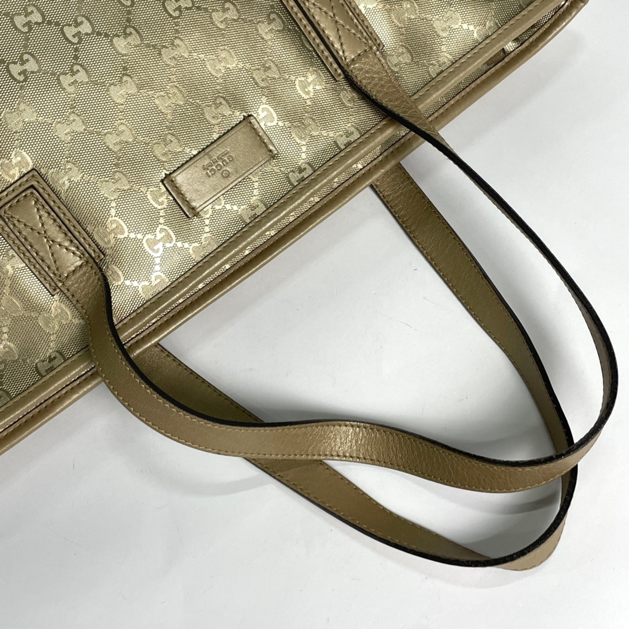 Gucci Gold Coated Canvas Leather Tote Bag (Pre-Owned)