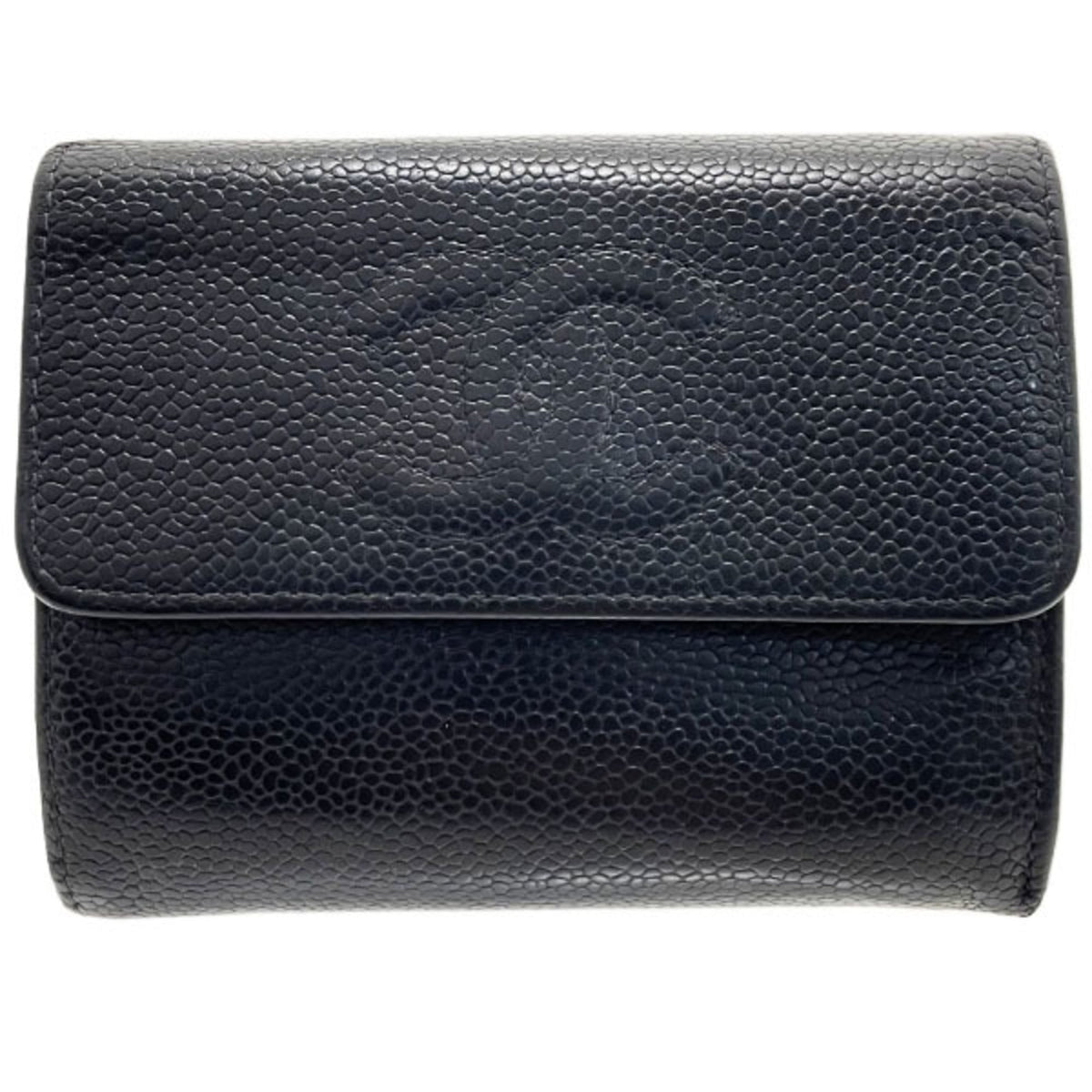 Chanel Black Grained Calfskin Wallet (Tri-Fold) (Pre-Owned)