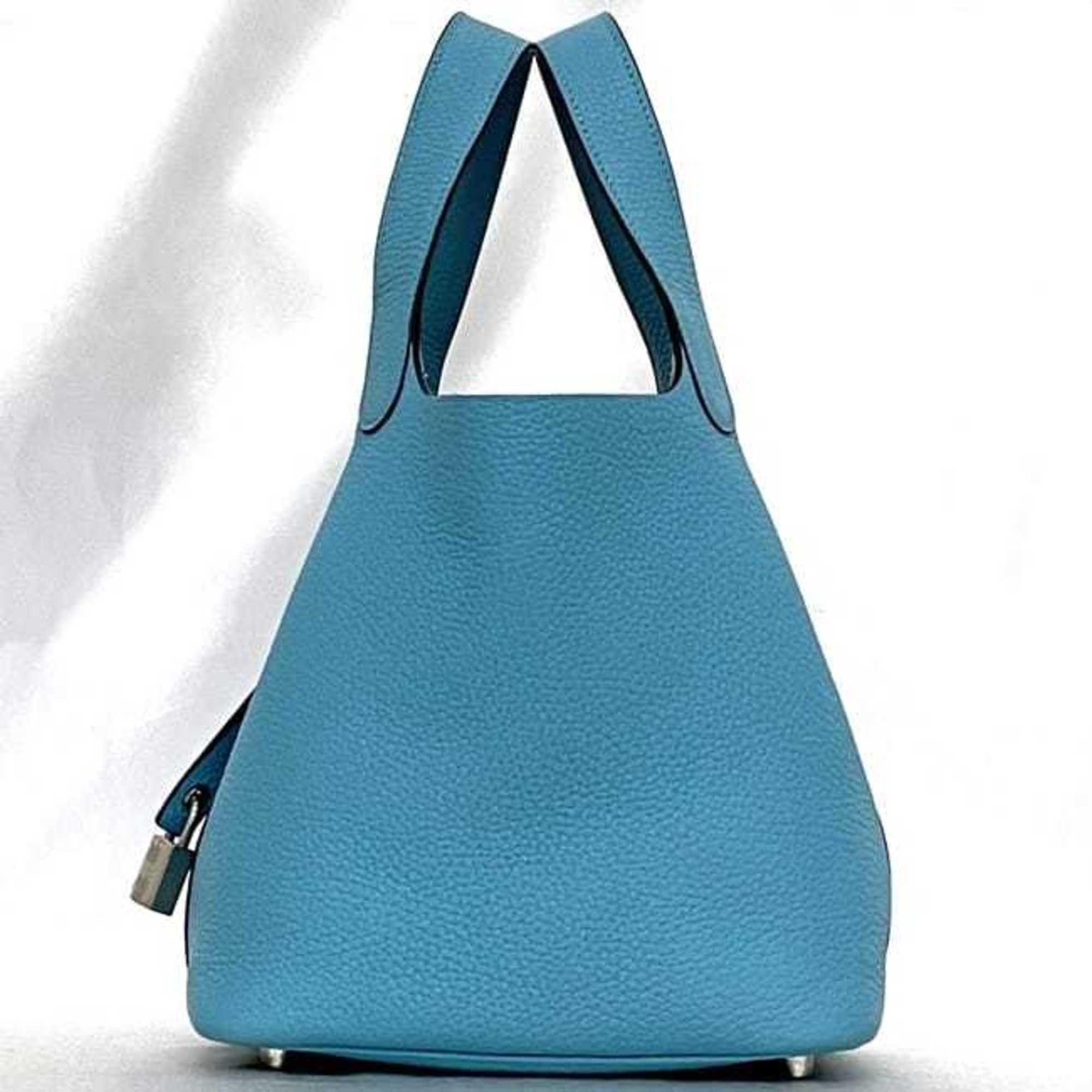 Hermes Blue Jean Light Blue Leather Taurillon Clemence Leather Handbag (Pre-Owned)