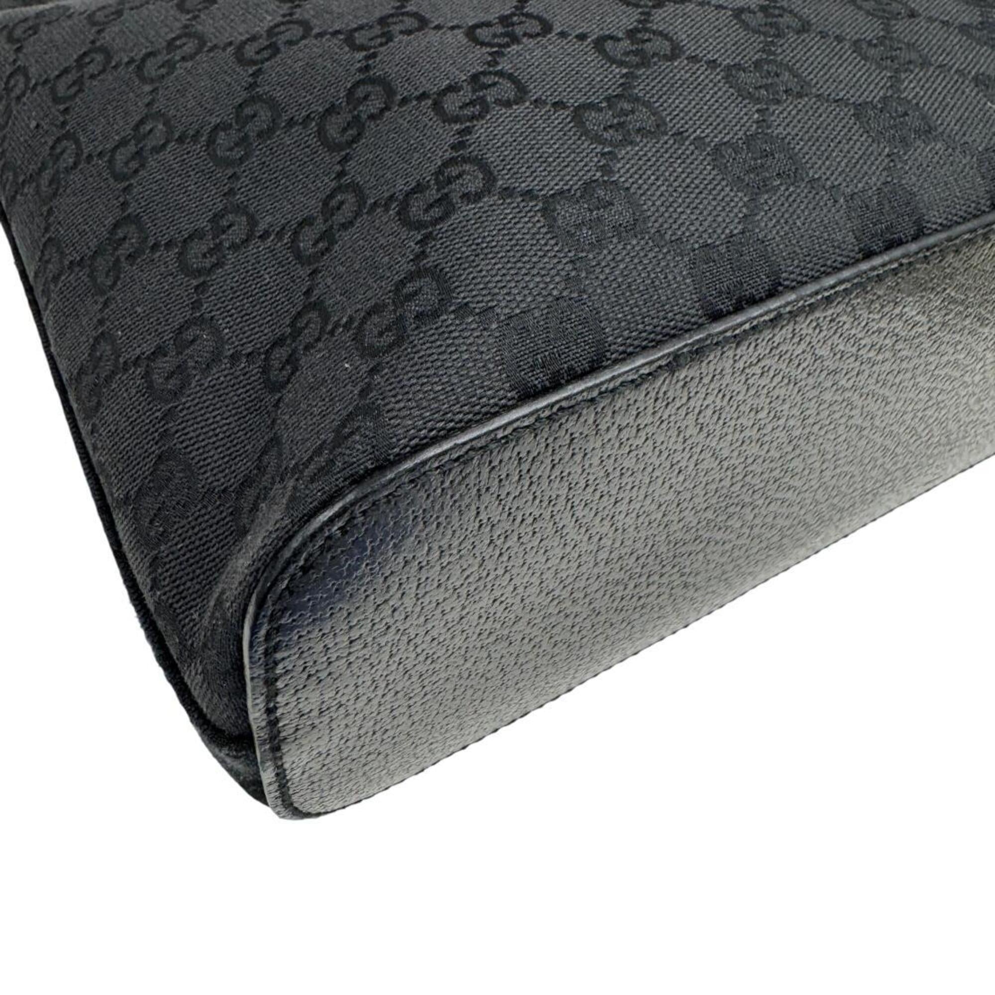 Gucci Black Gg Canvas Leather Shoulder Bag (Pre-Owned)