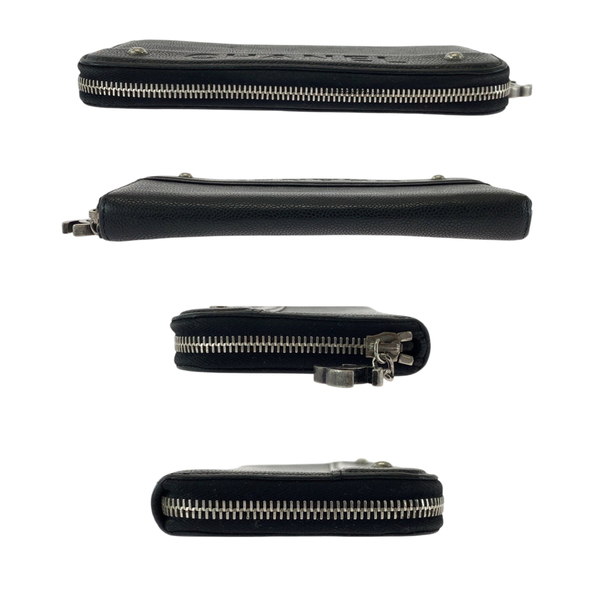 Chanel Black Grained Calfskin Long Wallet (Bi-Fold) (Pre-Owned)