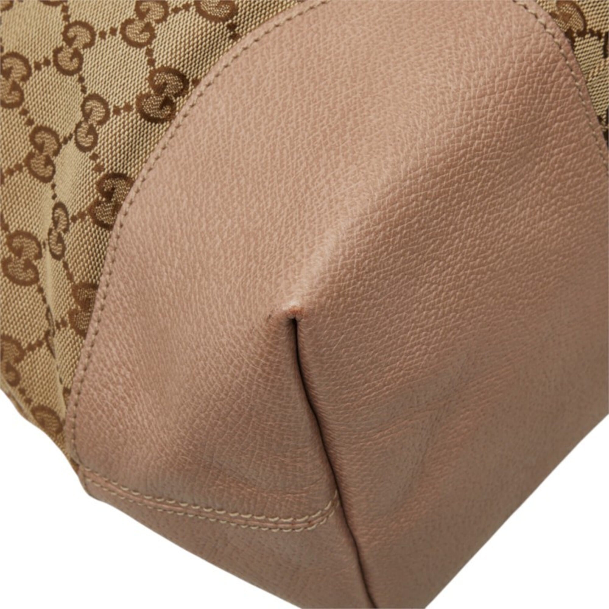 Gucci Beige Pink Canvas Leather Handbag Shoulder Bag (Pre-Owned)