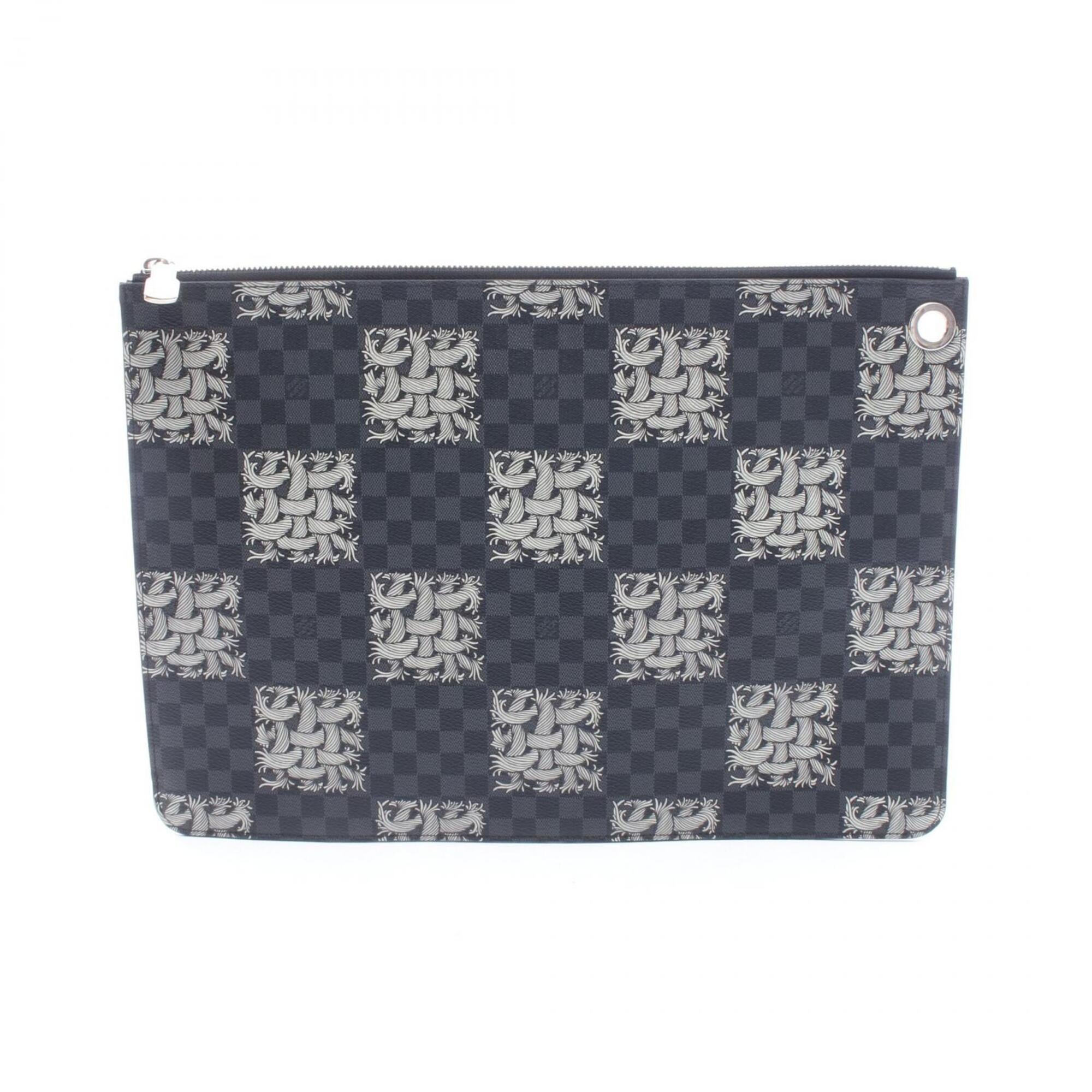 Louis Vuitton Black Coated Canvas Damier Graphite Pvc Clutch Bag Handbag Pochette (Pre-Owned)