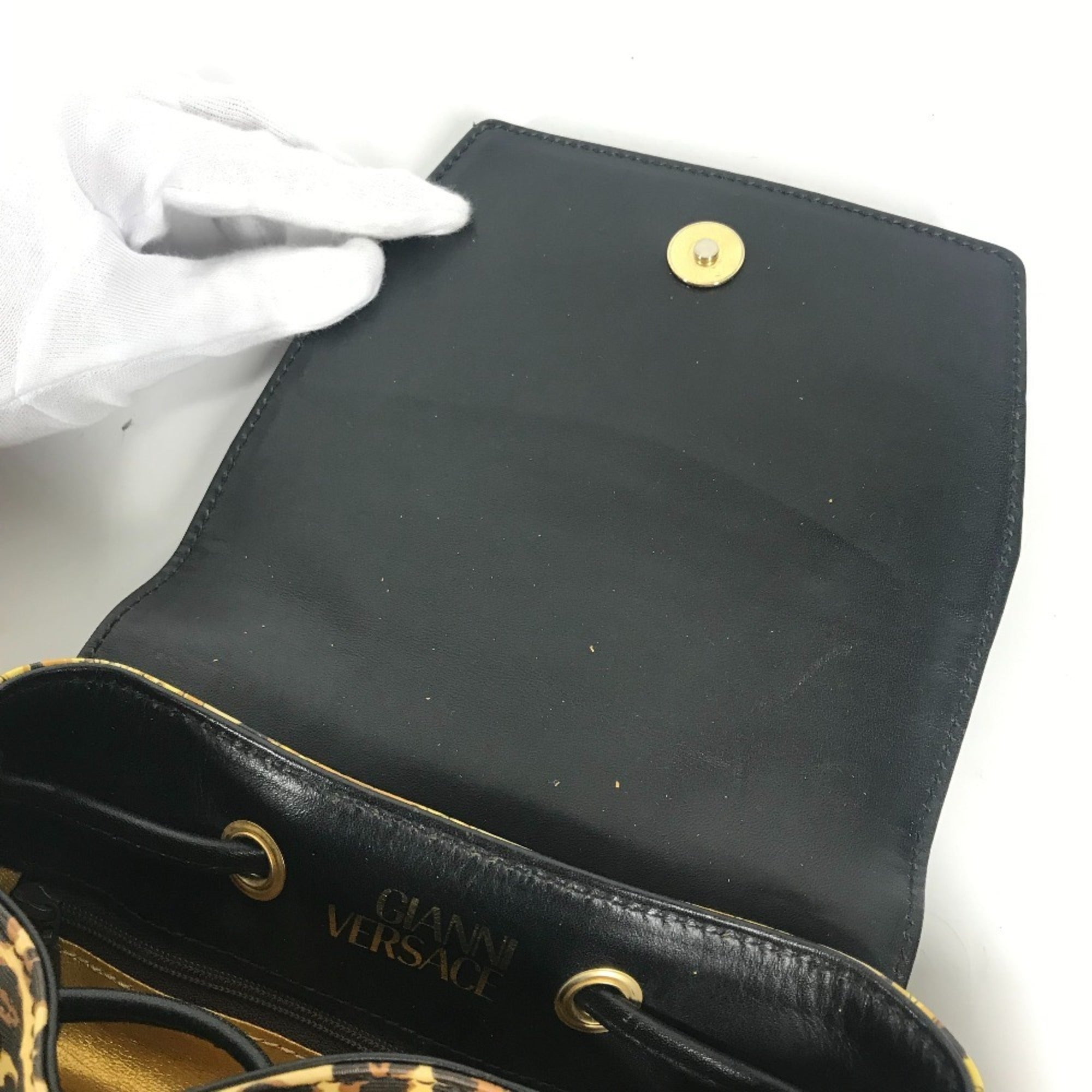 Versace Black Yellow Leather Pvc Backpack (Pre-Owned)