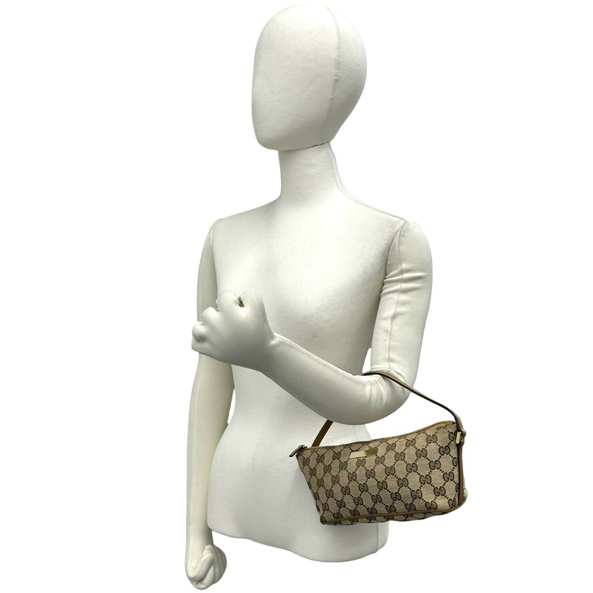Gucci Brown Canvas Leather Handbag Pouch (Pre-Owned)