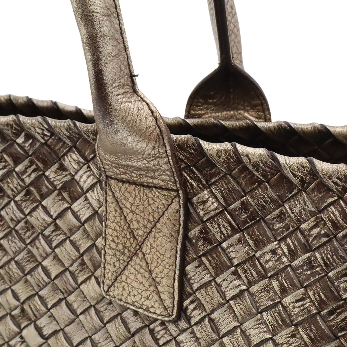 Bottega Veneta Intrecciato Gold Silver Leather Pouch Tote Bag (Pre-Owned)