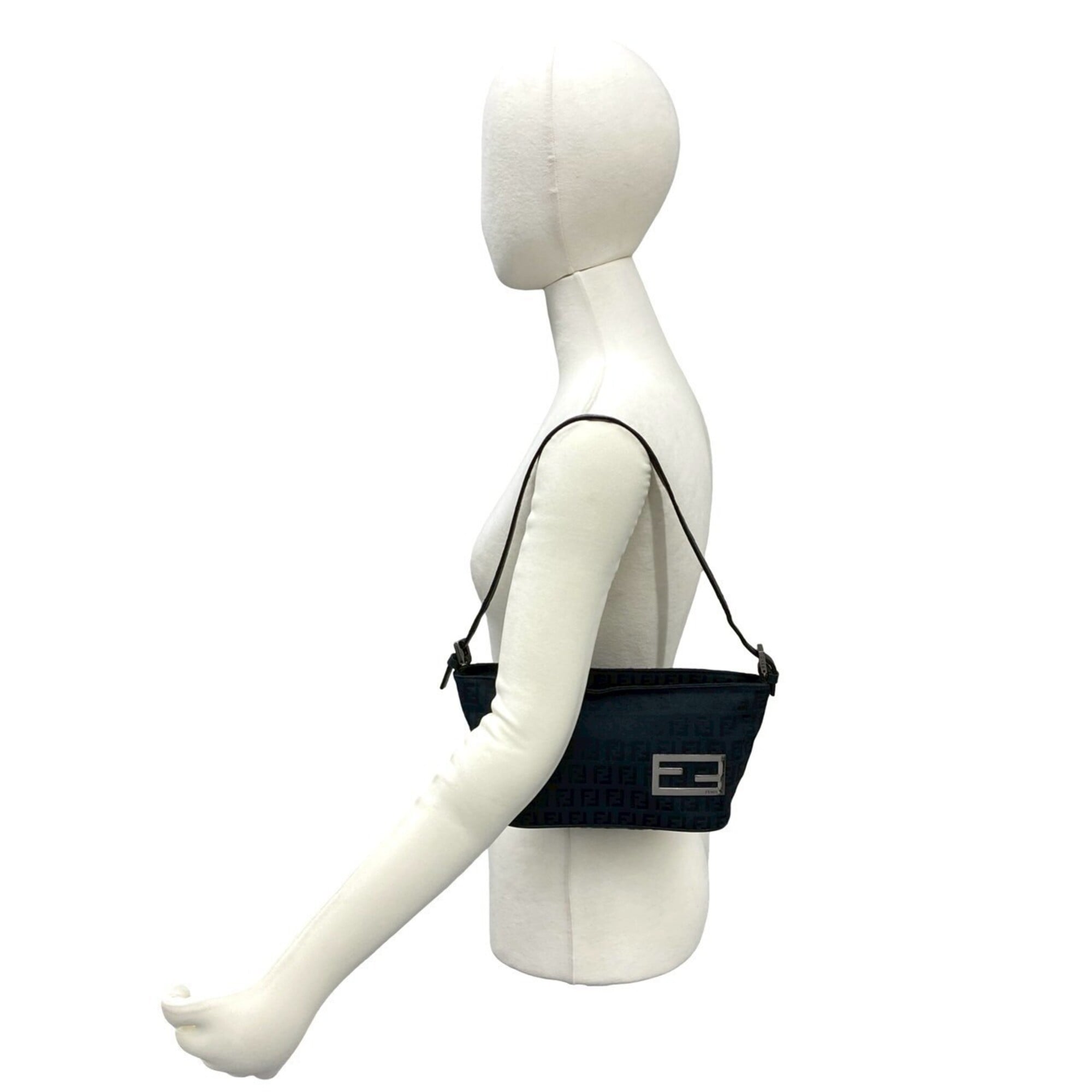 Fendi Black Canvas Leather Handbag Pouch Shoulder Bag (Pre-Owned)